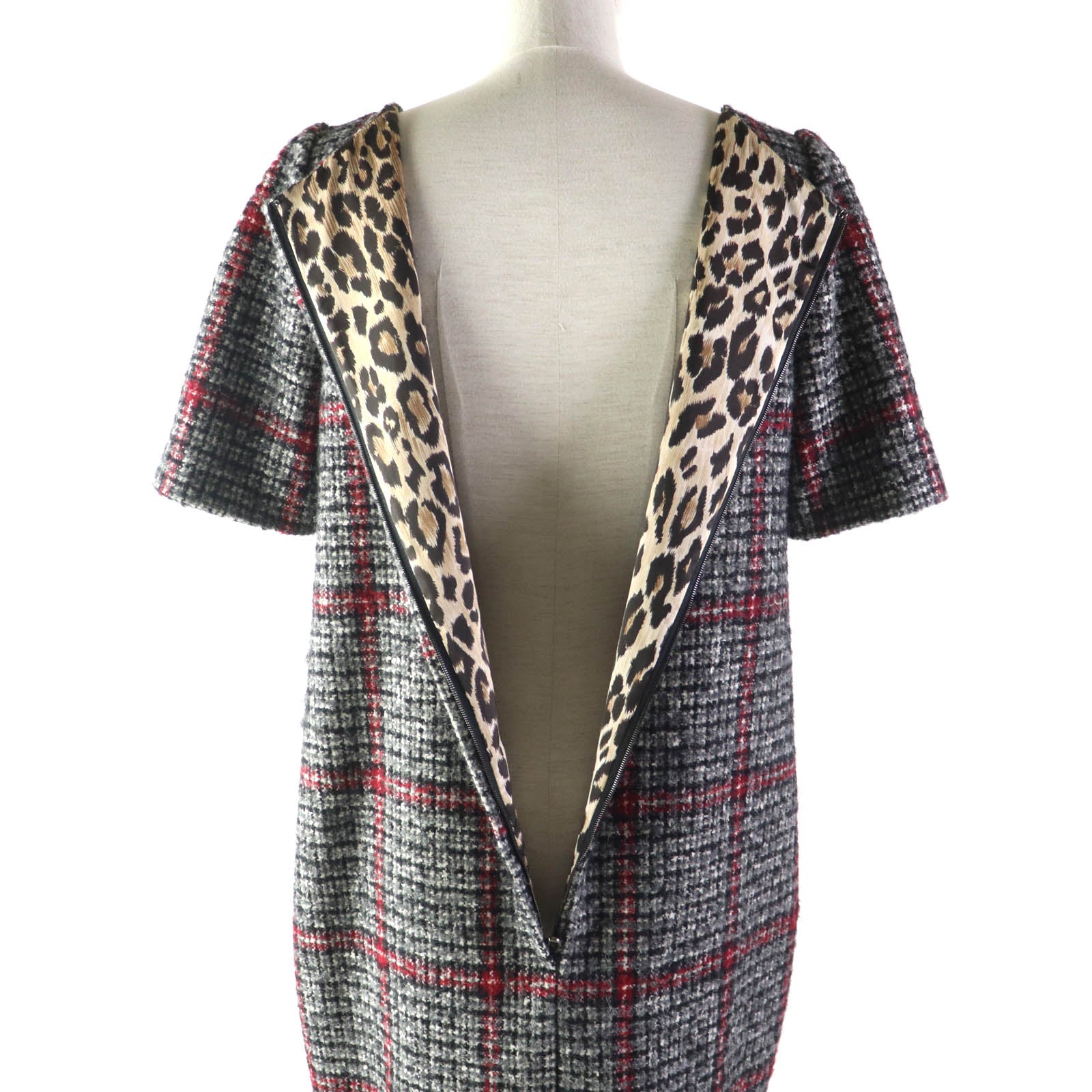 Dolce & Gabbana Plaid V-neck Tweed Dress