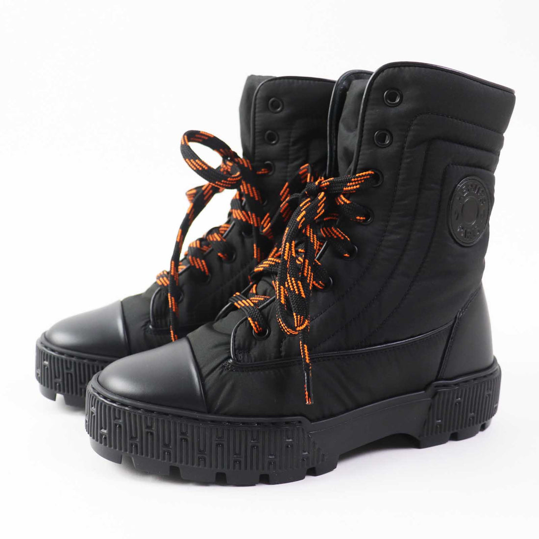 Hermes Leather Parachute Fabric Lace-up Boots