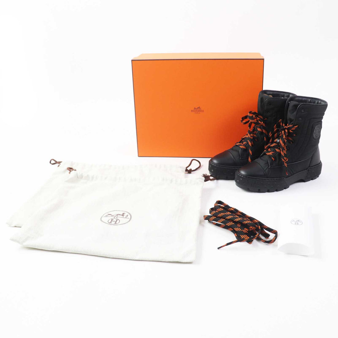 Hermes Leather Parachute Fabric Lace-up Boots