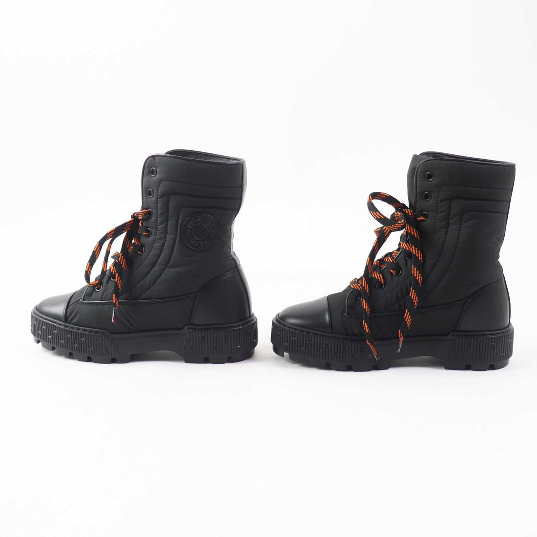 Hermes Leather Parachute Fabric Lace-up Boots