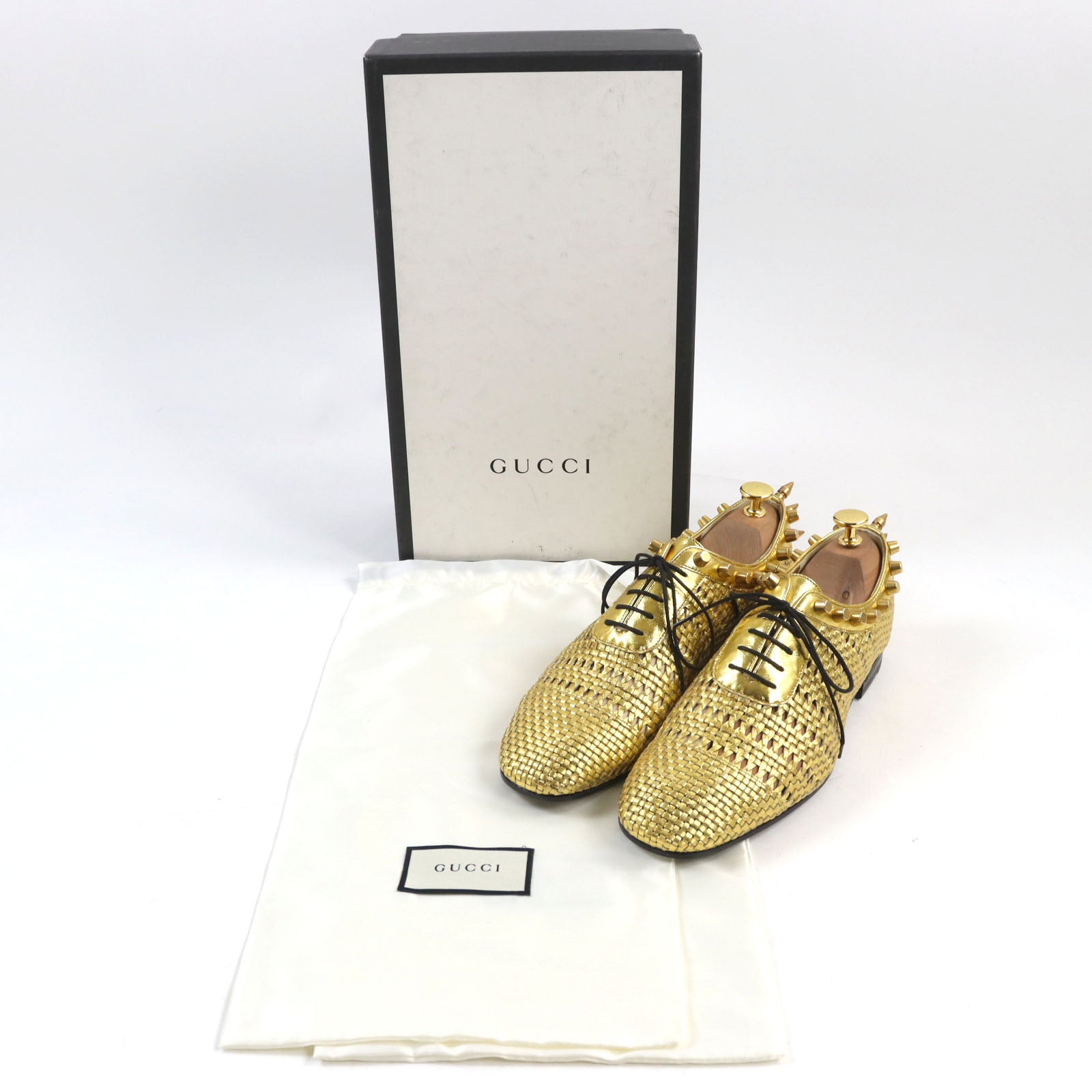 Gucci Metallic Leather Mesh Studded Lace-up Shoes