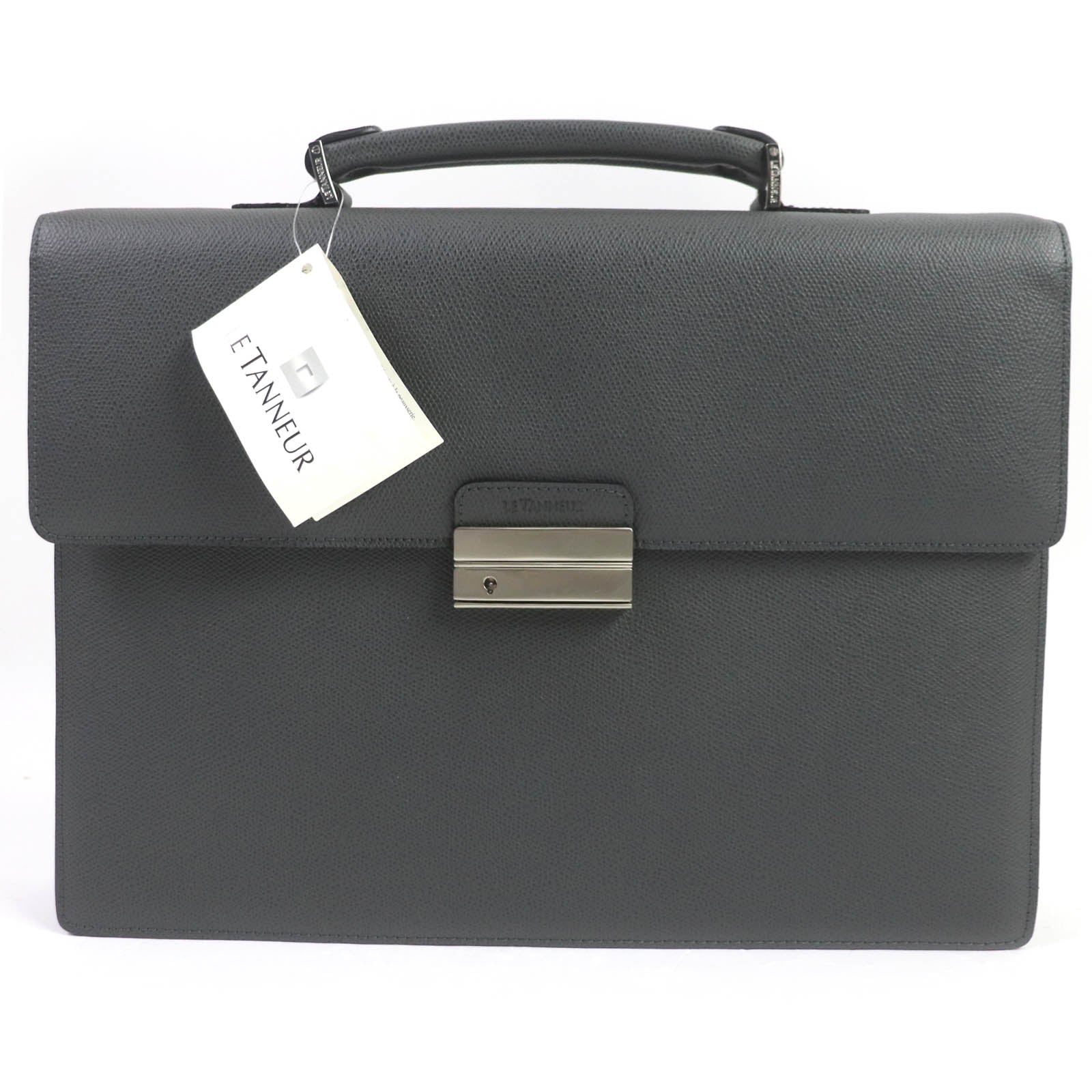 Le Tanua Leather Business Briefcase Gray