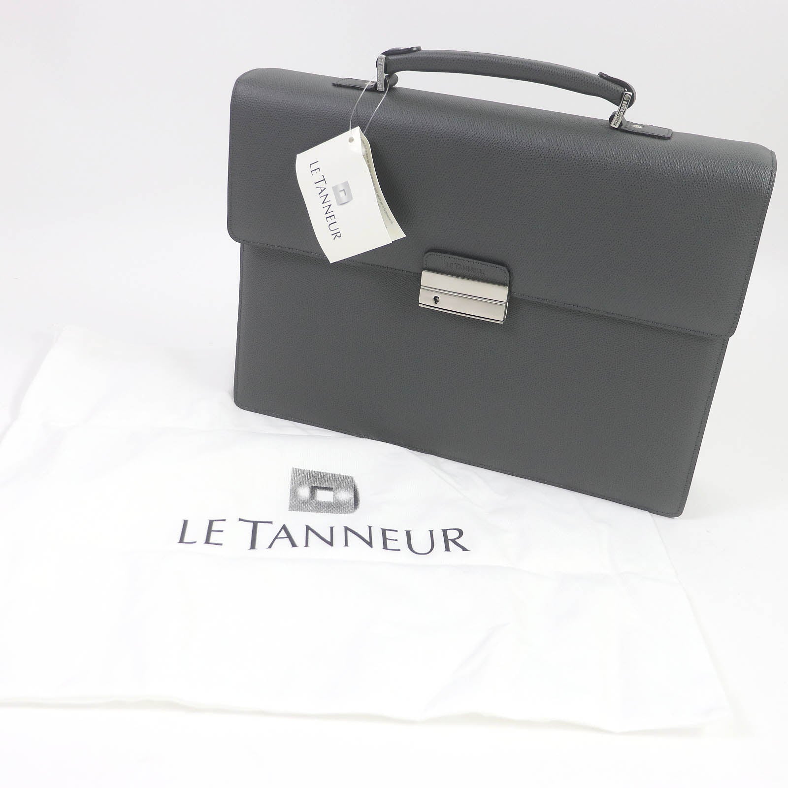 Le Tanua Leather Business Briefcase Gray