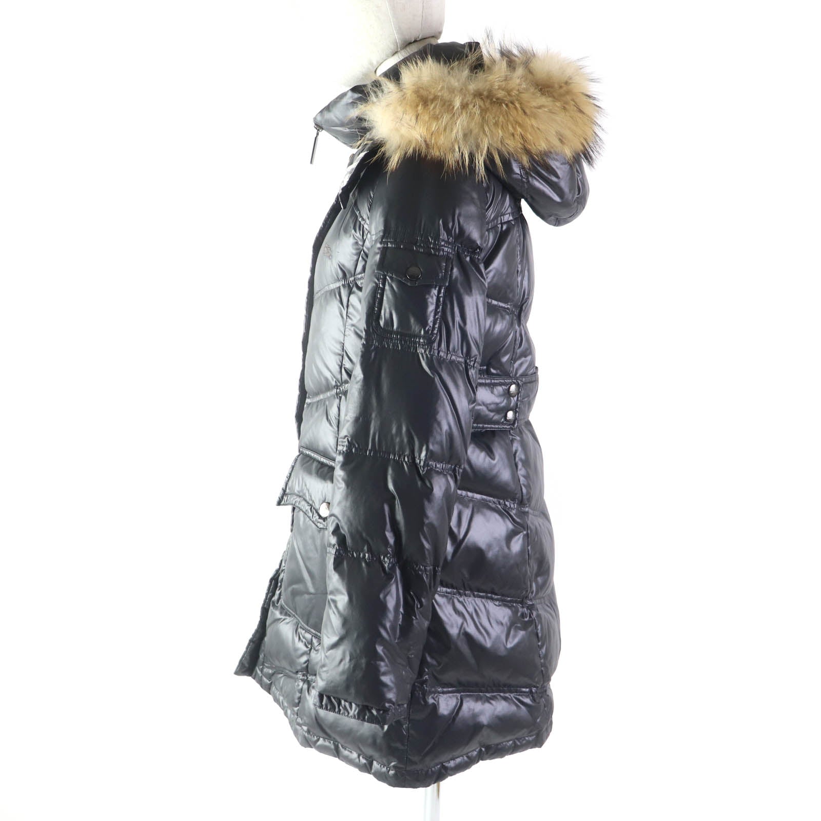 Burberry Nylon Down Coat with Fur Hood Black