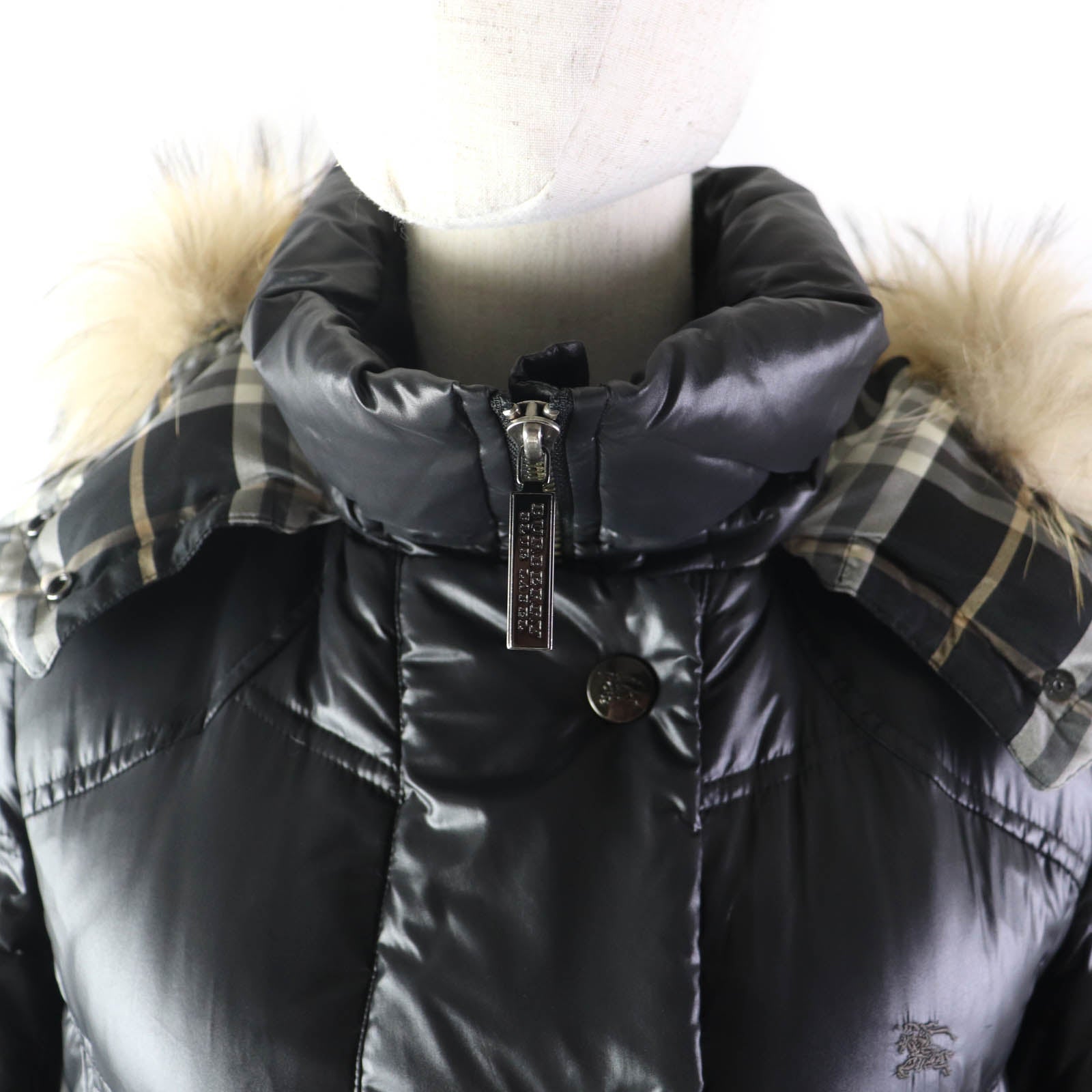 Burberry Nylon Down Coat with Fur Hood Black