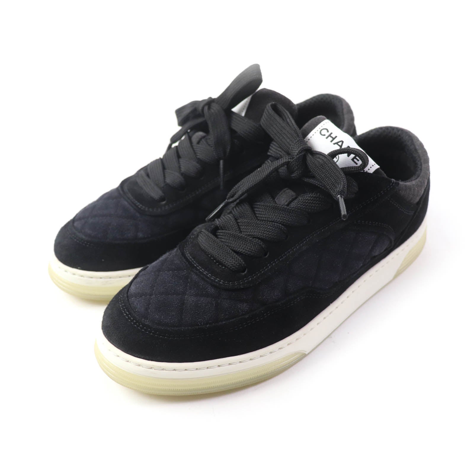 Chanel Suede Leather Lace-up Sneakers Black 37