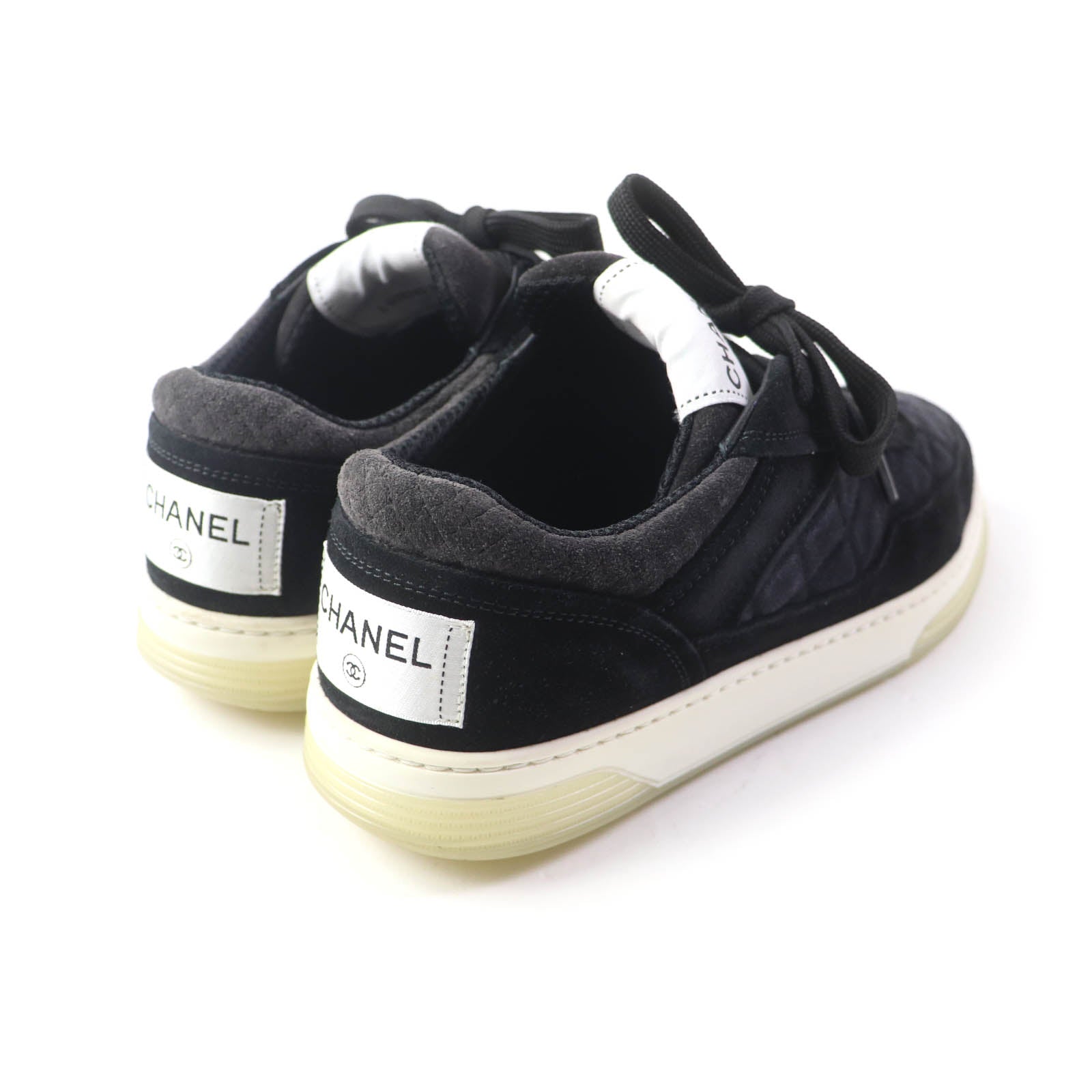 Chanel Suede Leather Lace-up Sneakers Black 37