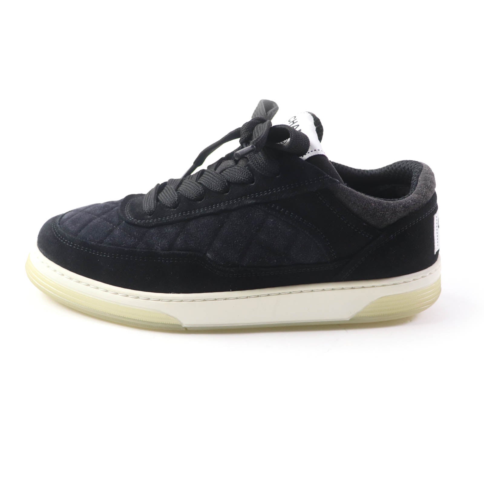 Chanel Suede Leather Lace-up Sneakers Black 37