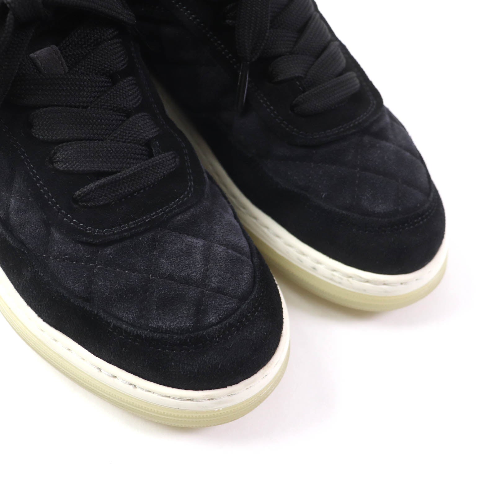 Chanel Suede Leather Lace-up Sneakers Black 37