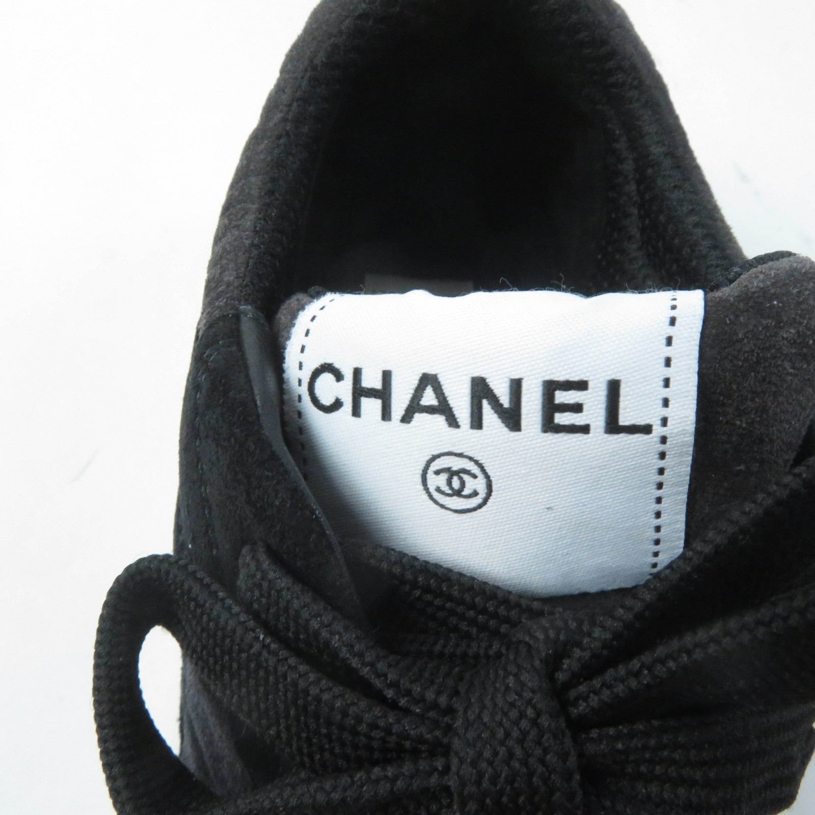 Chanel Suede Leather Lace-up Sneakers Black 37