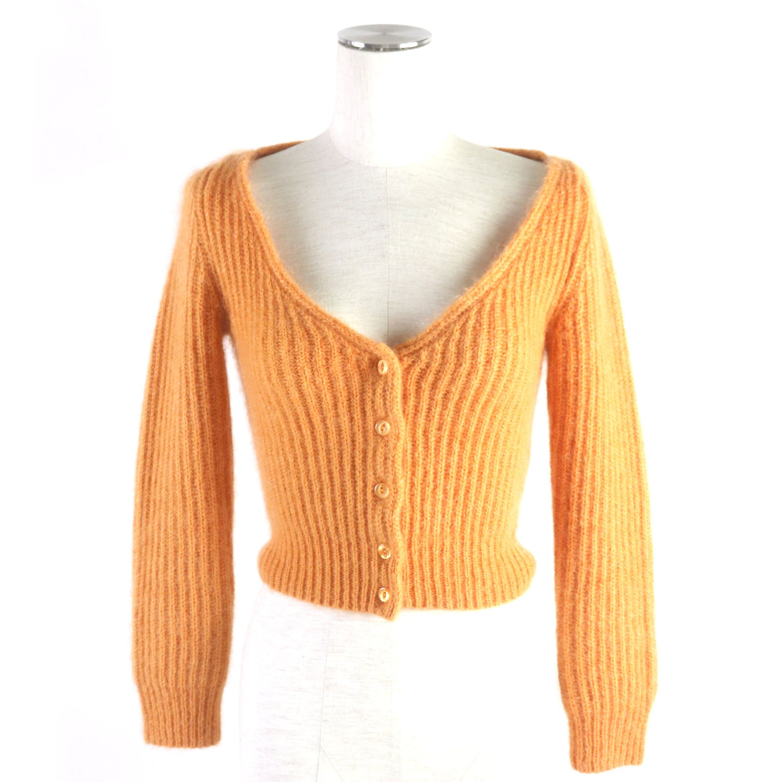 Celine Mohair Silk Cropped Cardigan XS Orange