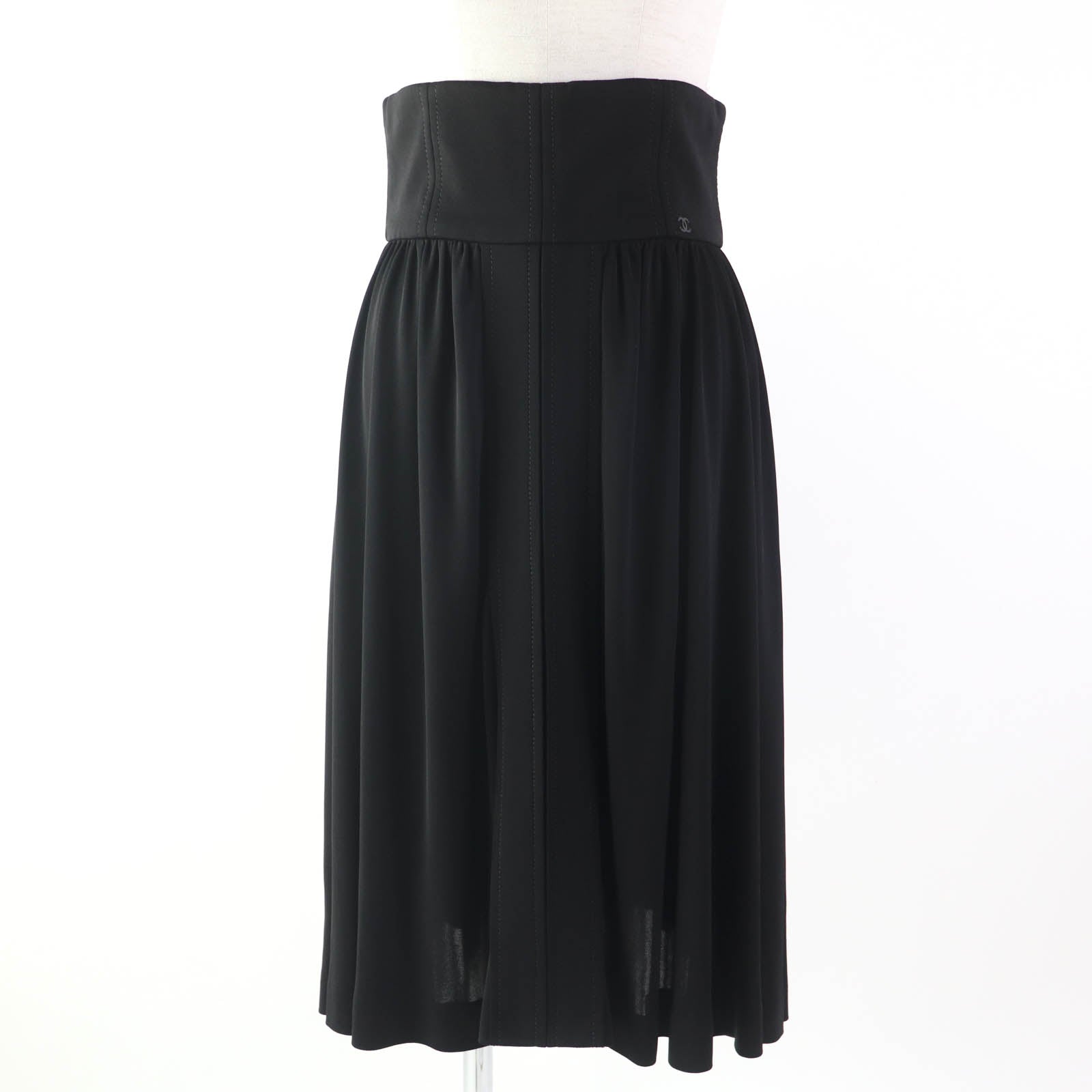 Chanel Rayon COCO Mark Flare Skirt Black