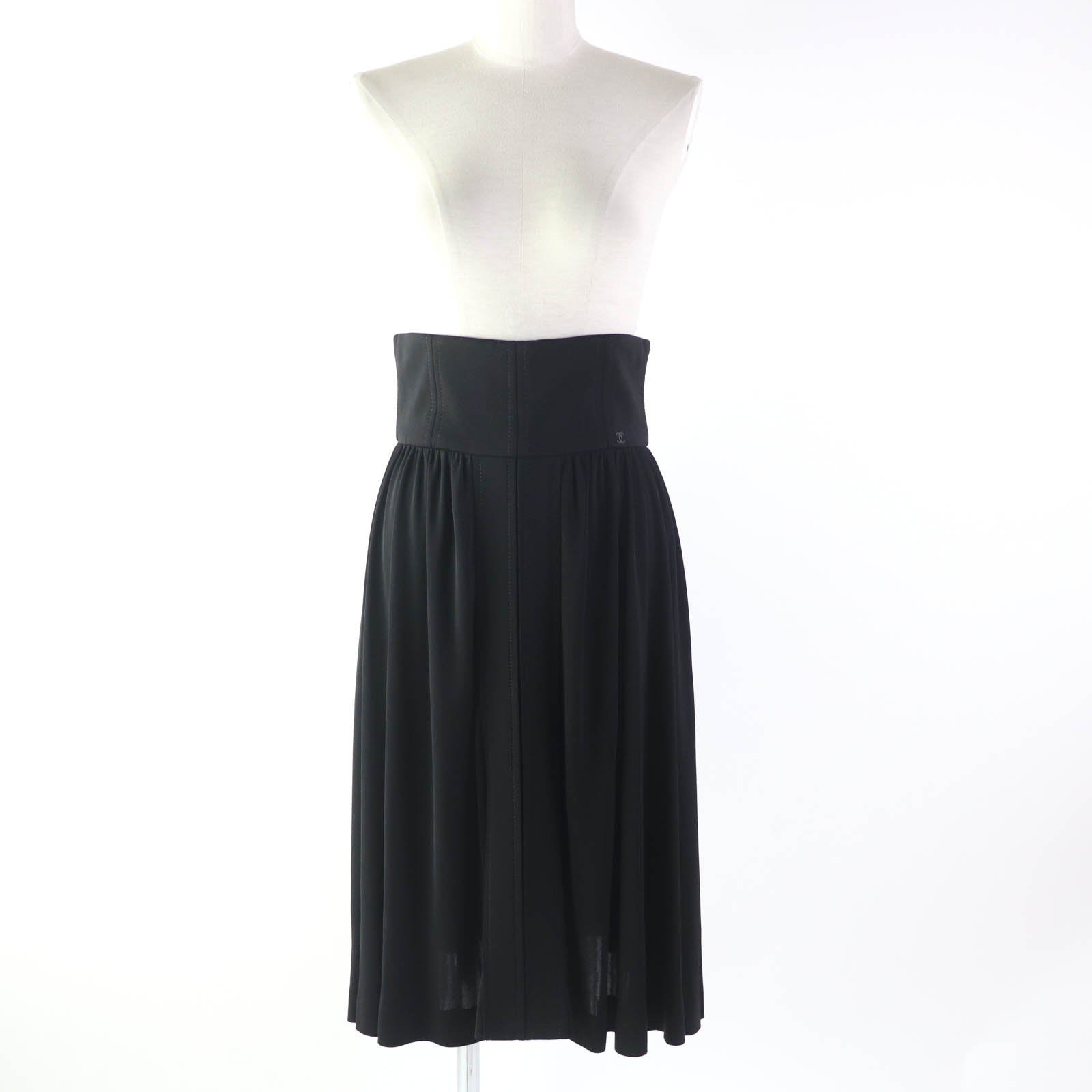 Chanel Rayon COCO Mark Flare Skirt Black