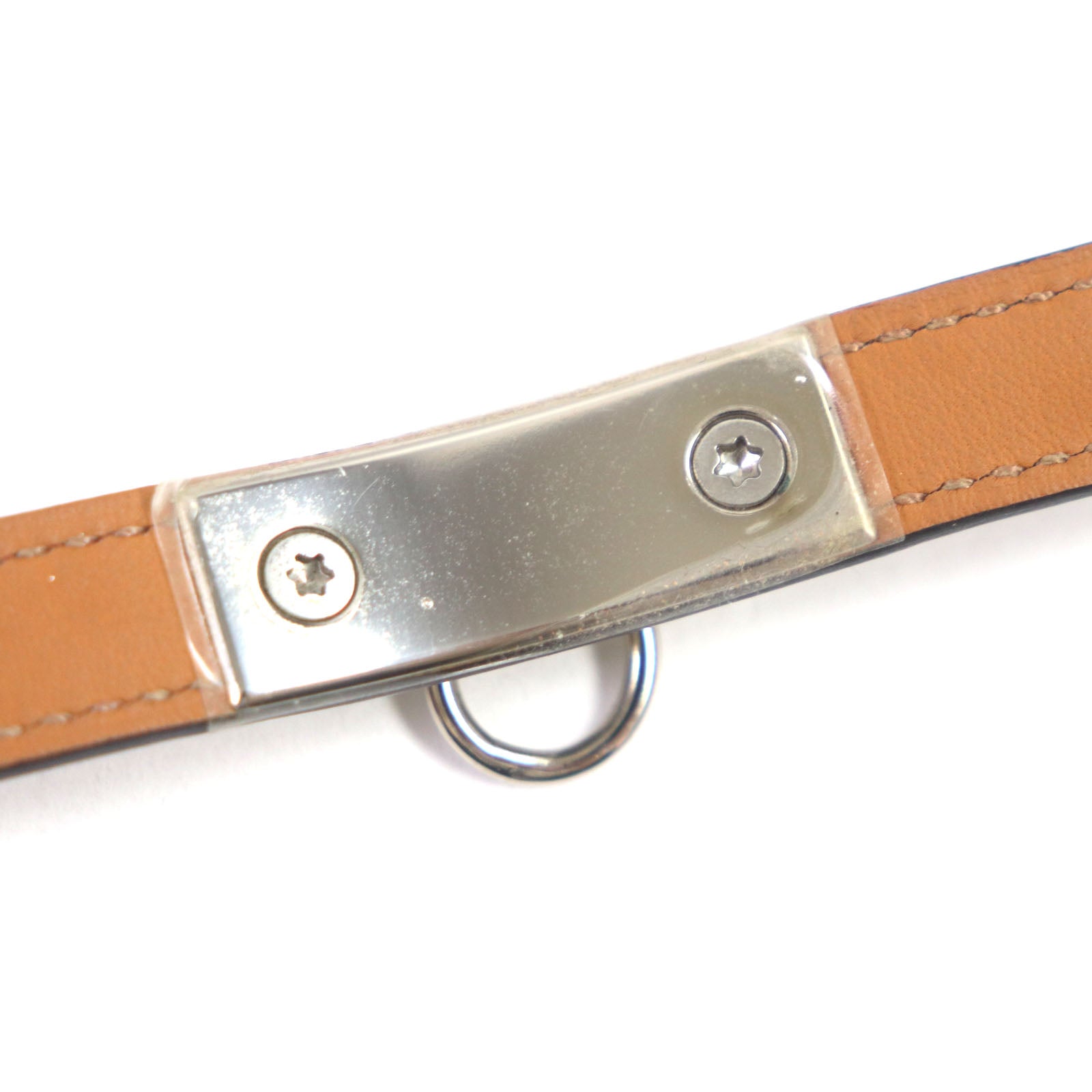 Hermes Leather Silver Bracelet Red Brown