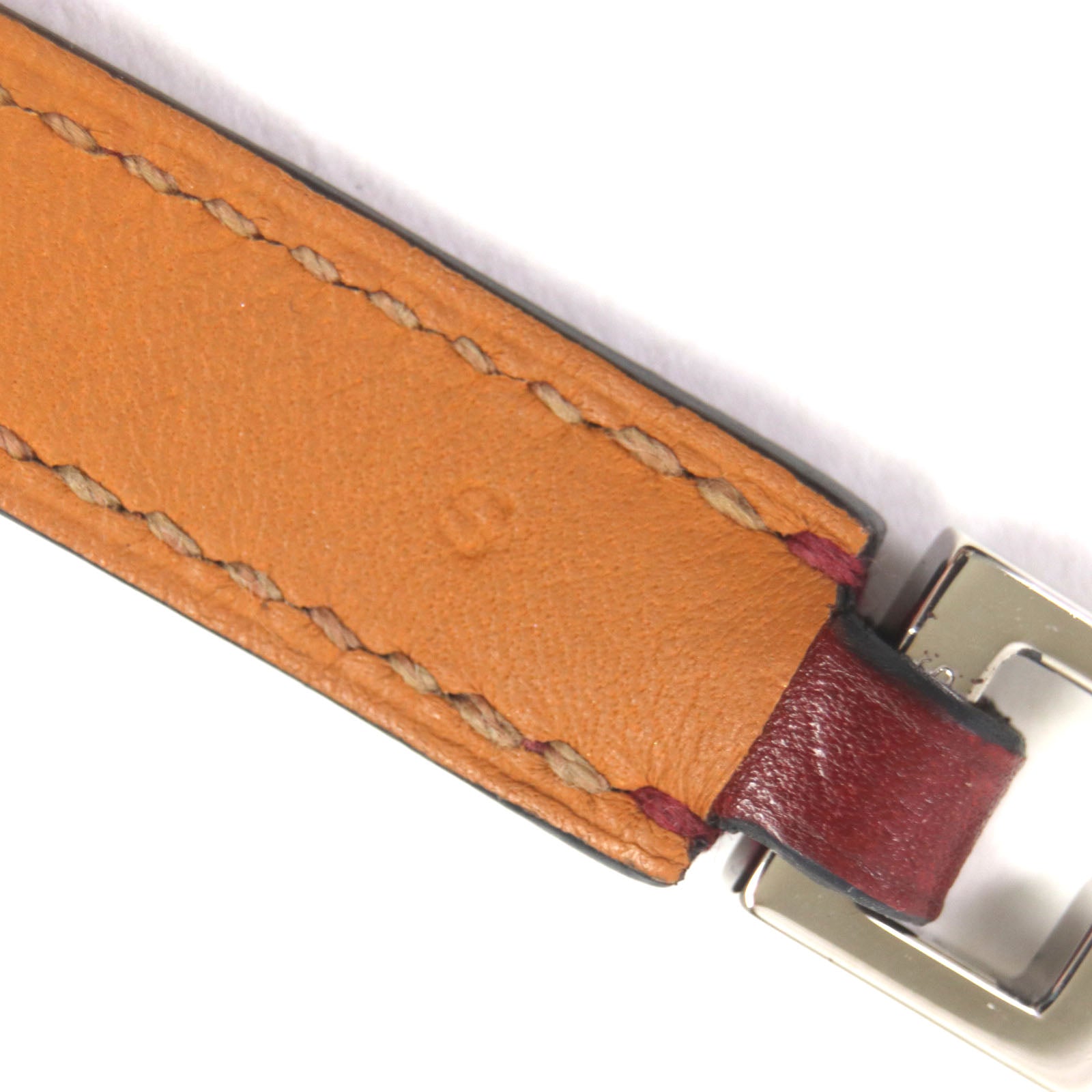 Hermes Leather Silver Bracelet Red Brown