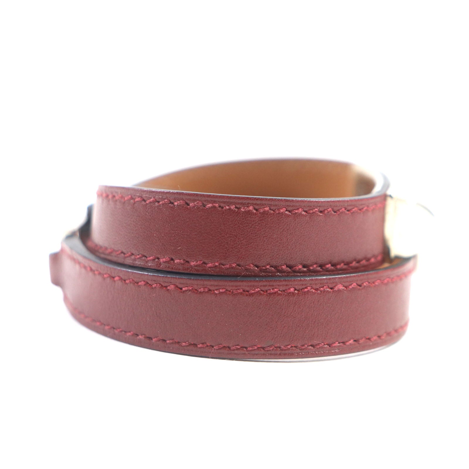 Hermes Leather Silver Bracelet Red Brown