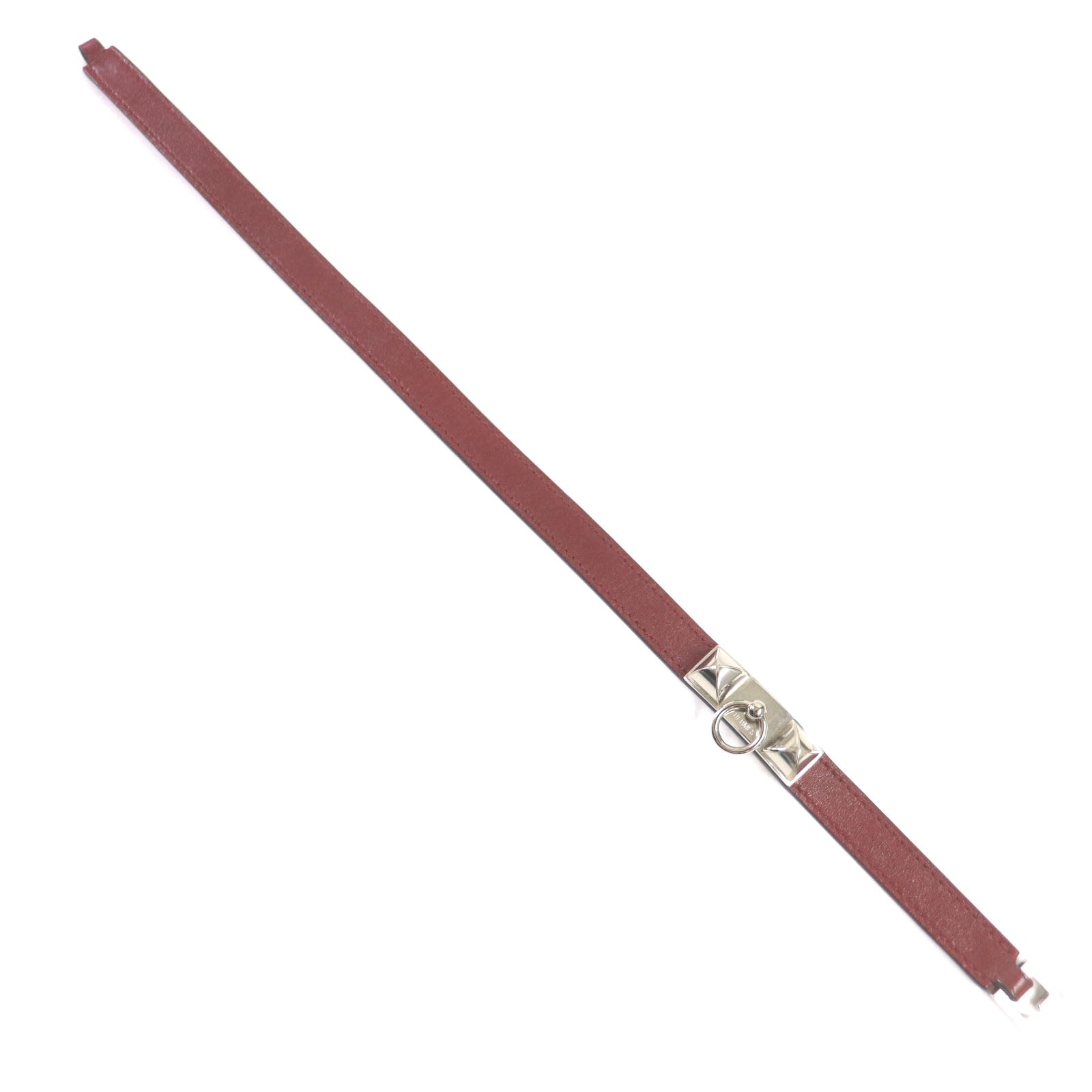 Hermes Leather Silver Bracelet Red Brown