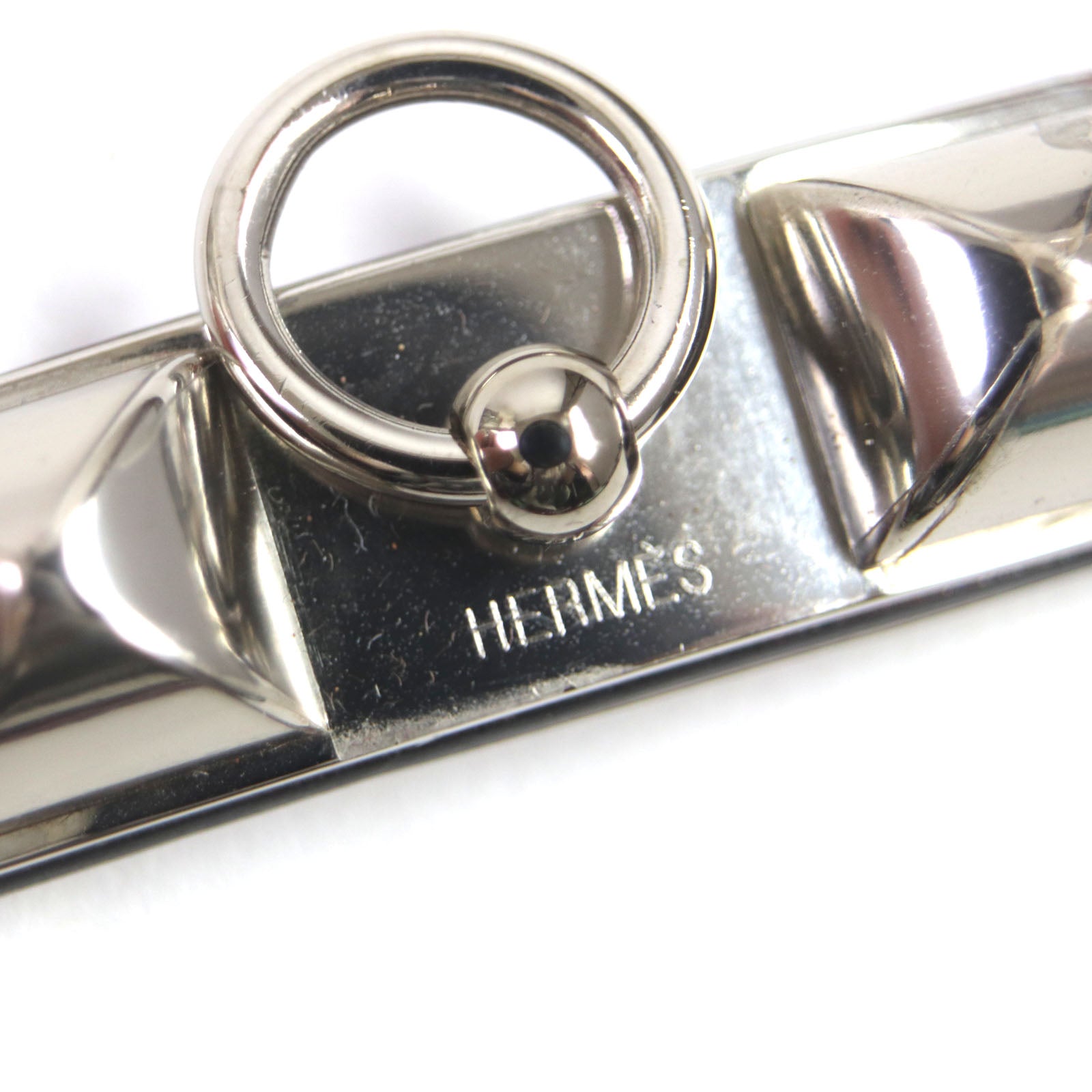 Hermes Leather Silver Bracelet Red Brown