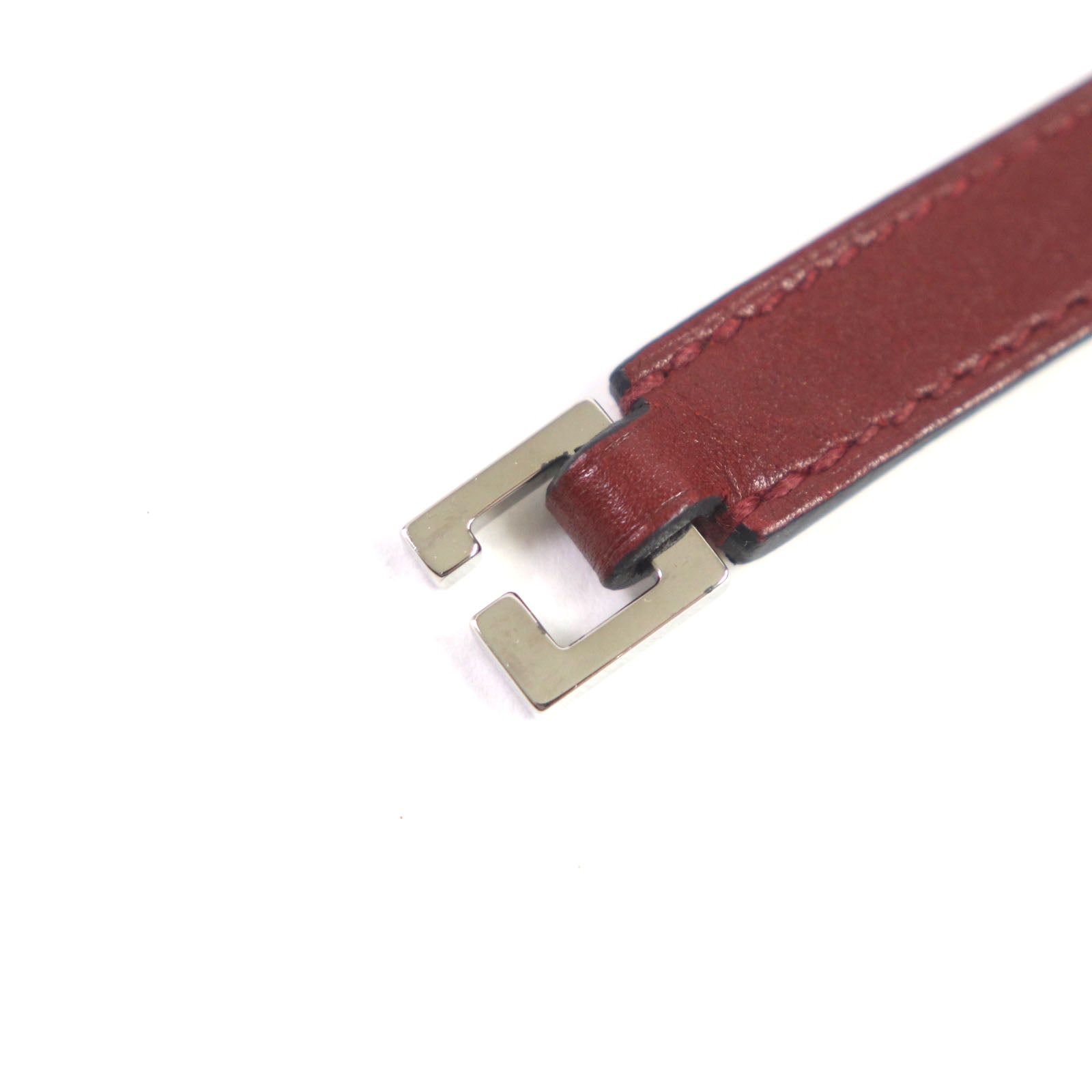 Hermes Leather Silver Bracelet Red Brown