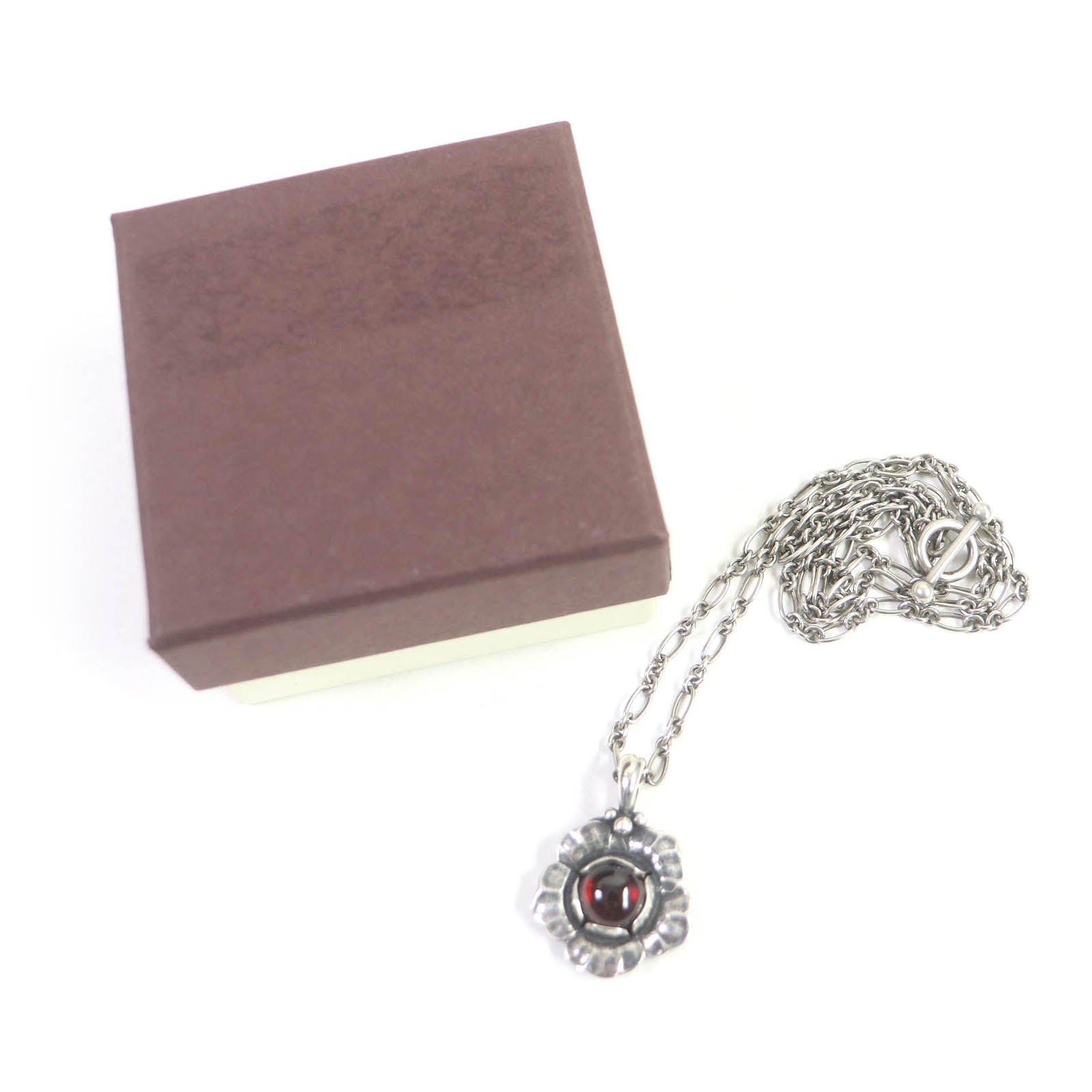 Georg Jensen Garnet Flower Necklace SV925 Silver