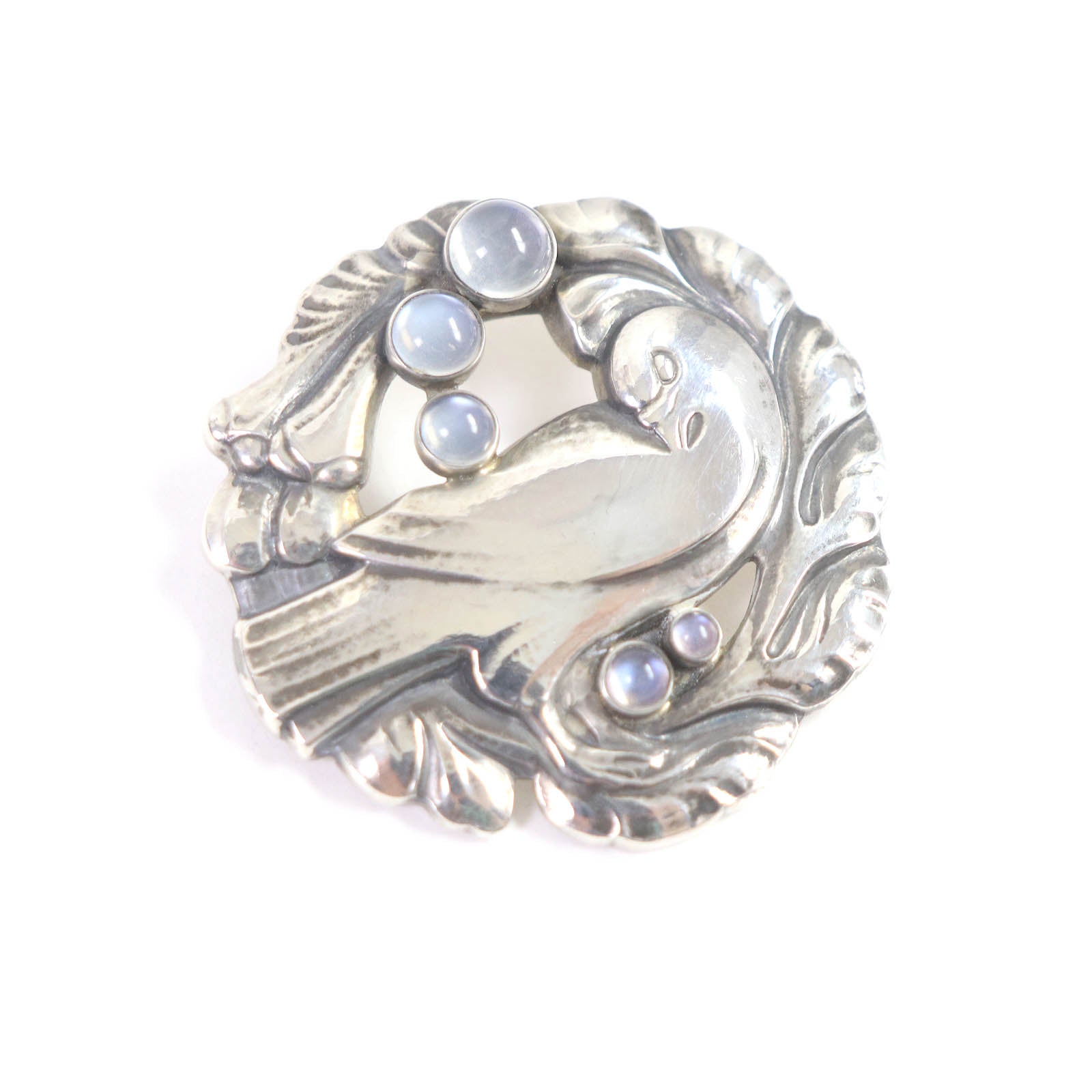 Georg Jensen Moonstone Bird Brooch SV925 Silver