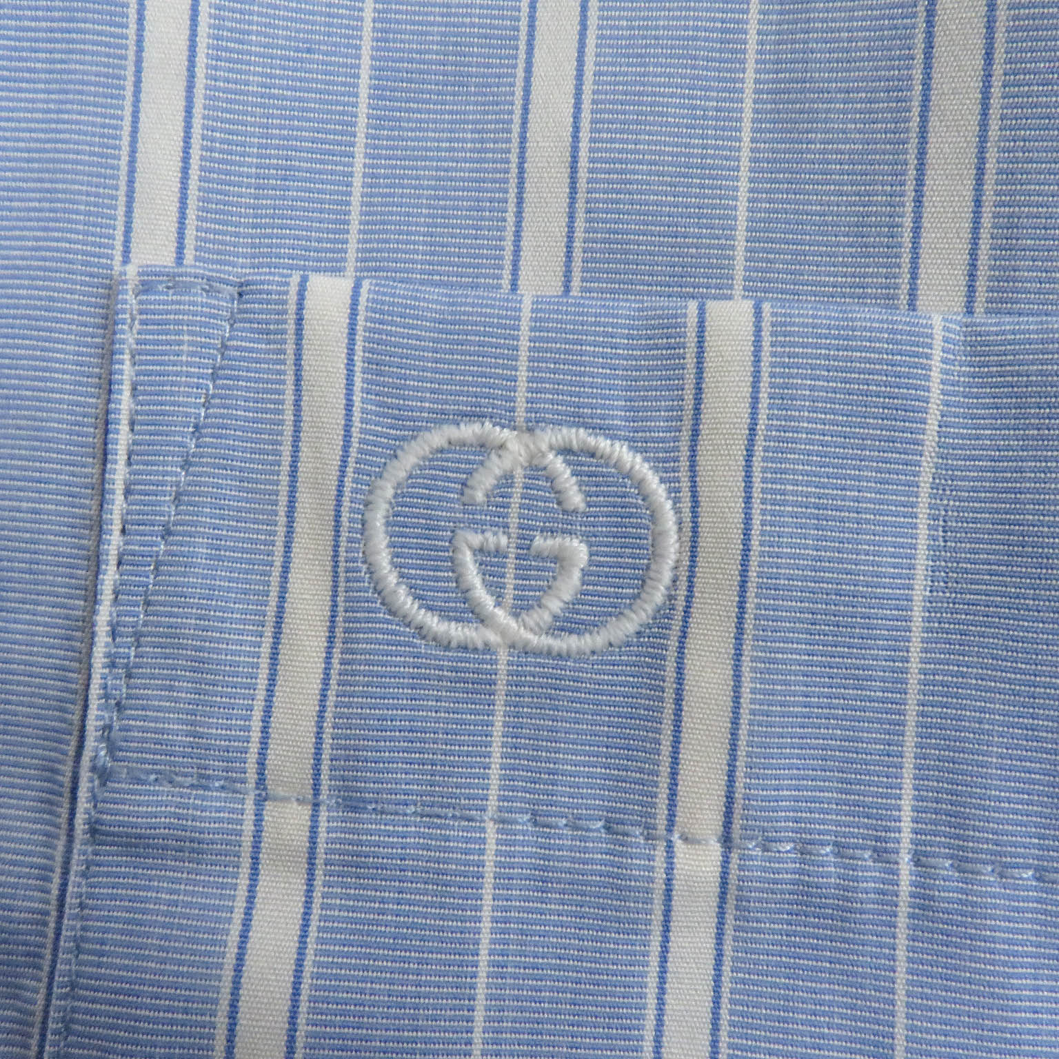 Gucci Cotton Oxford Stripe GG Logo Lace Shirt