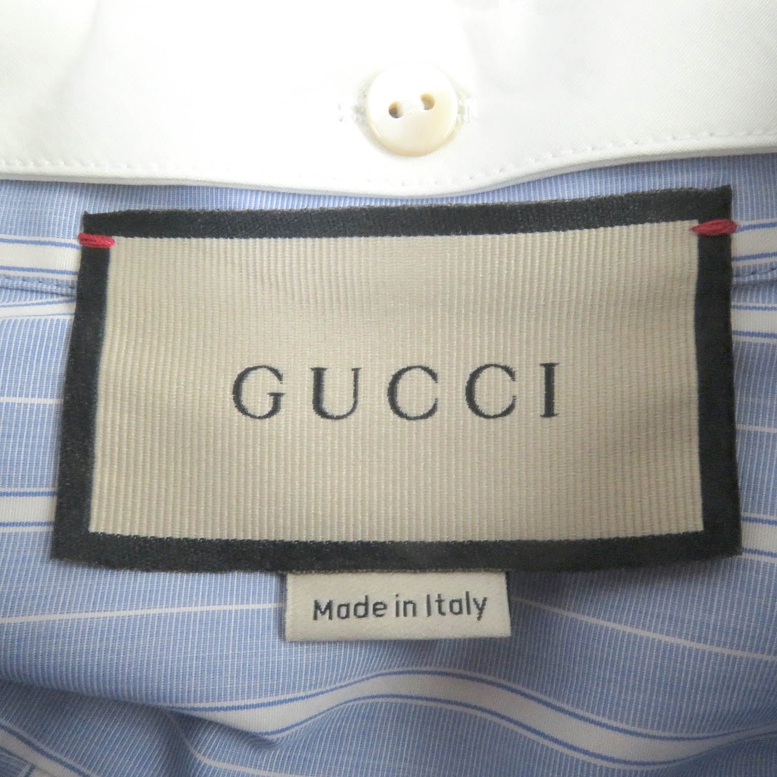 Gucci Cotton Oxford Stripe GG Logo Lace Shirt