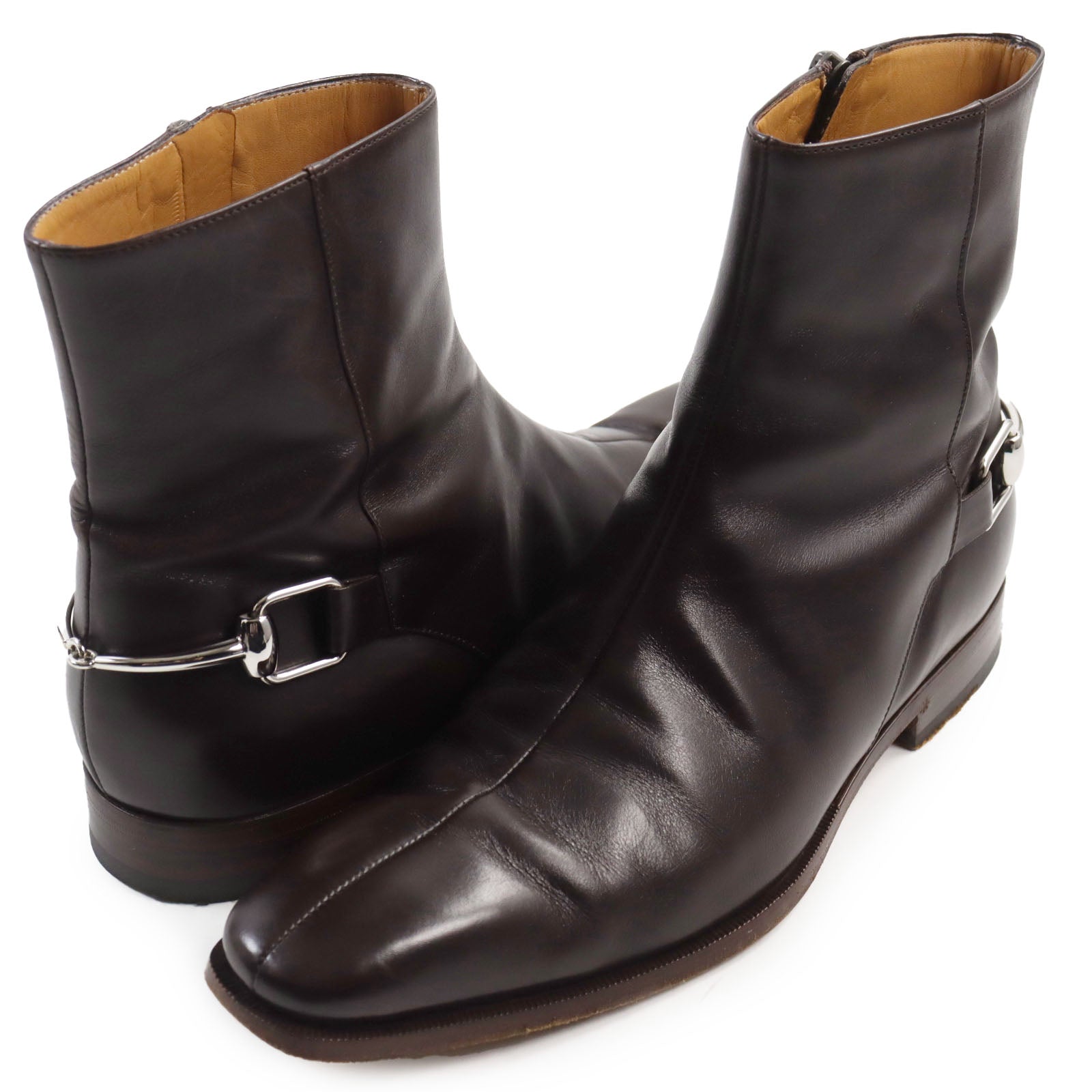 Gucci Horsebit Leather Boots Dark Brown