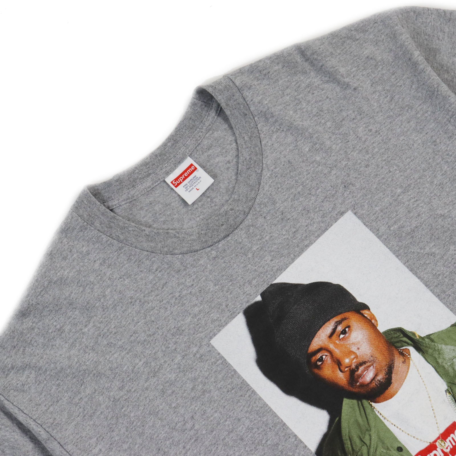 Supreme Nas Tee Cotton Crew Neck T-shirt Gray L