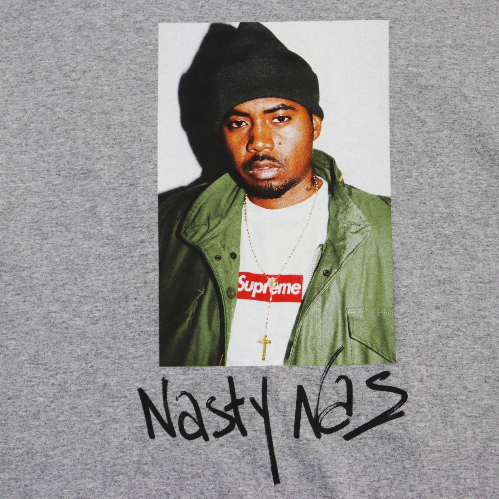 Supreme Nas Tee Cotton Crew Neck T-shirt Gray L