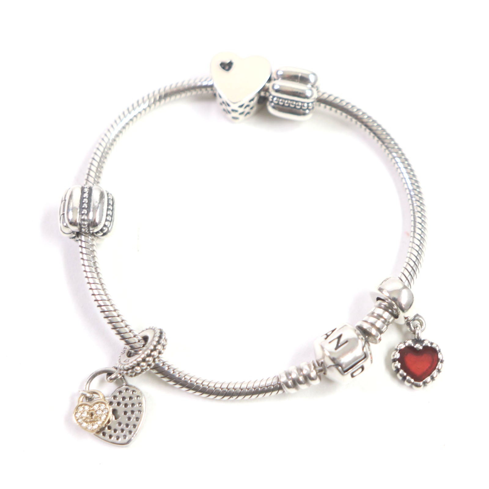 PANDORA Silver Snake Chain Bracelet with Charms