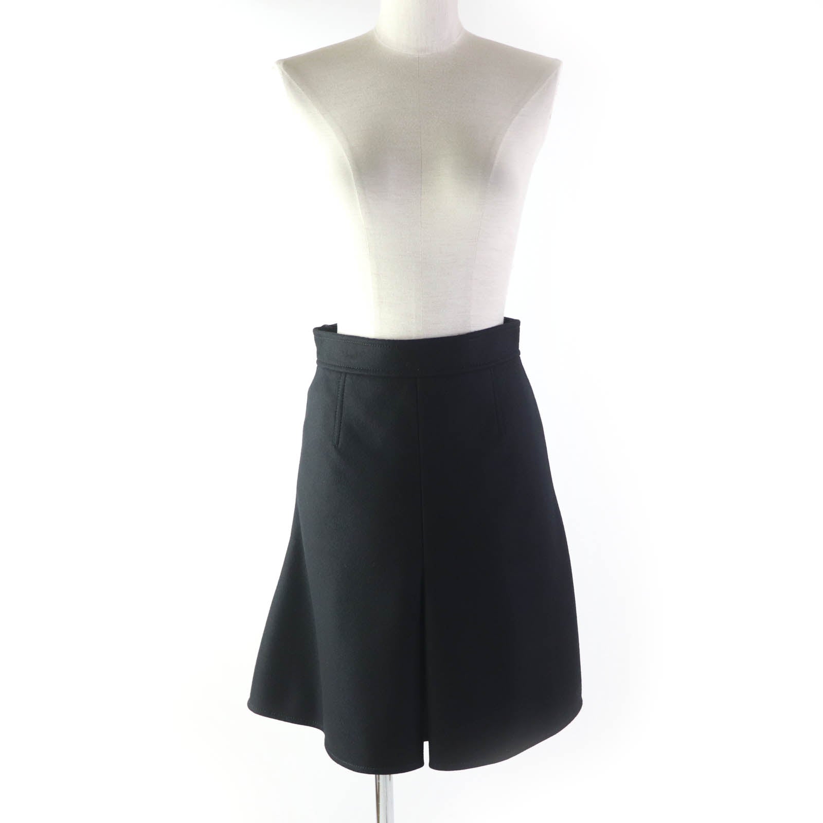 Louis Vuitton Wool Logo Zip Flare Skirt Black 36