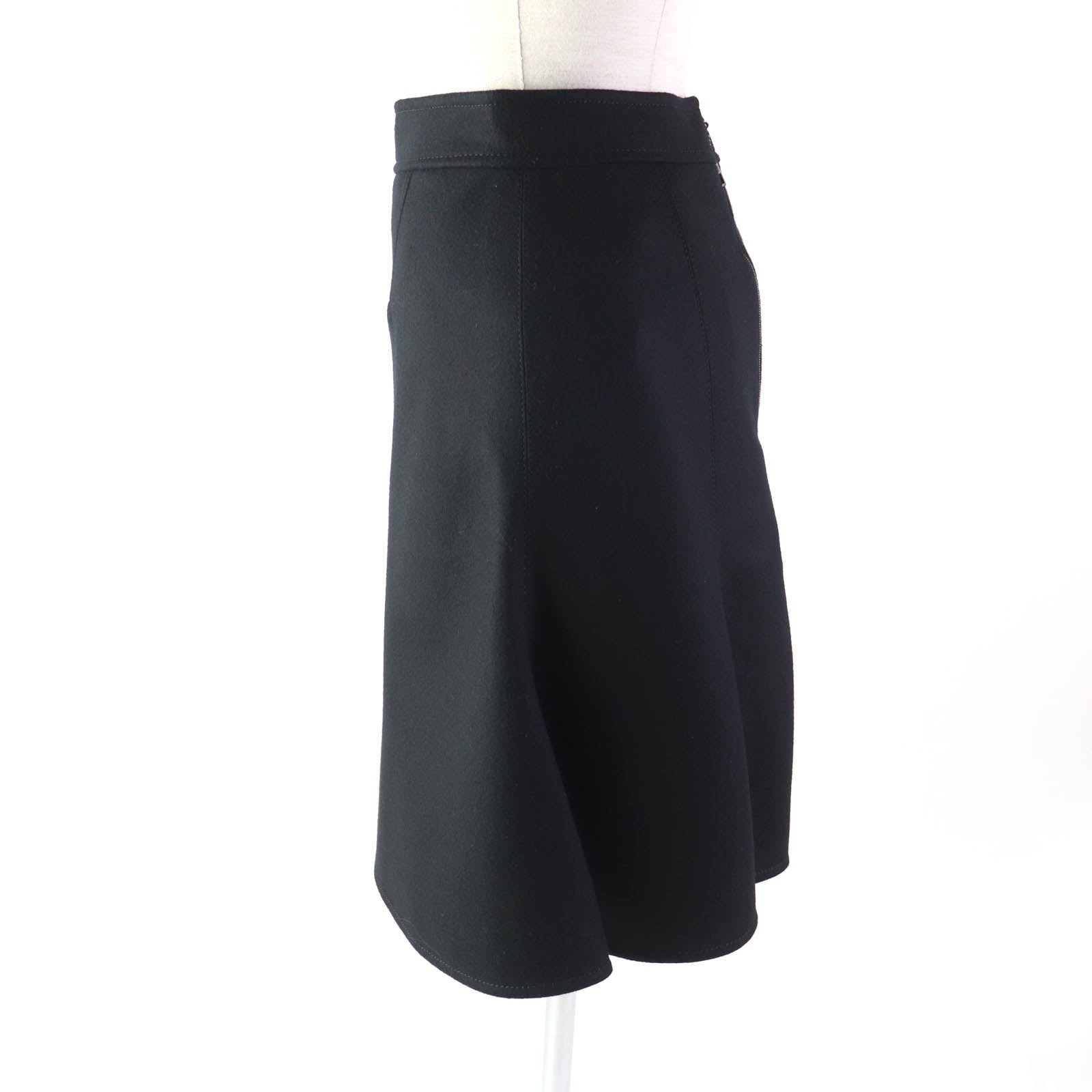 Louis Vuitton Wool Logo Zip Flare Skirt Black 36