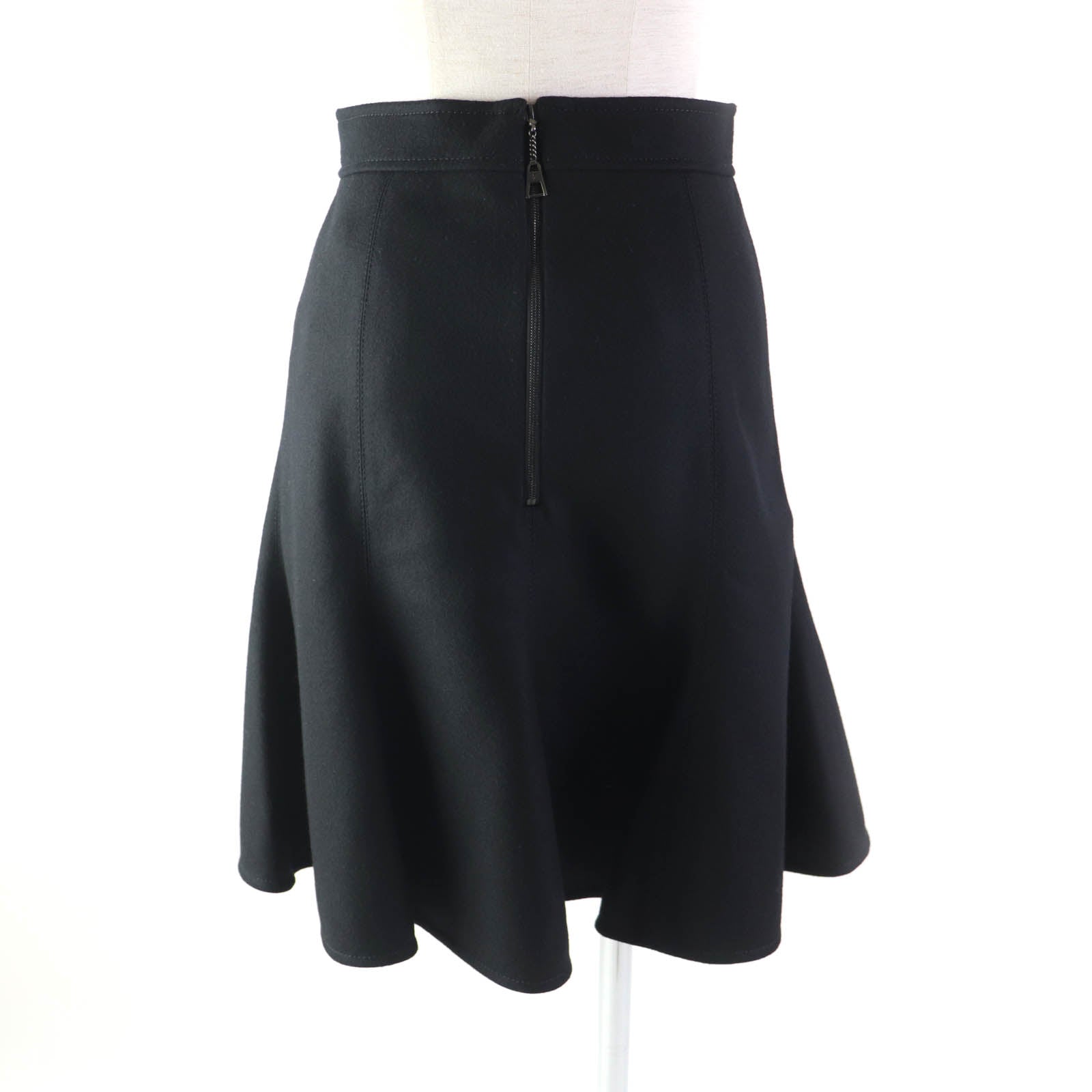 Louis Vuitton Wool Logo Zip Flare Skirt Black 36