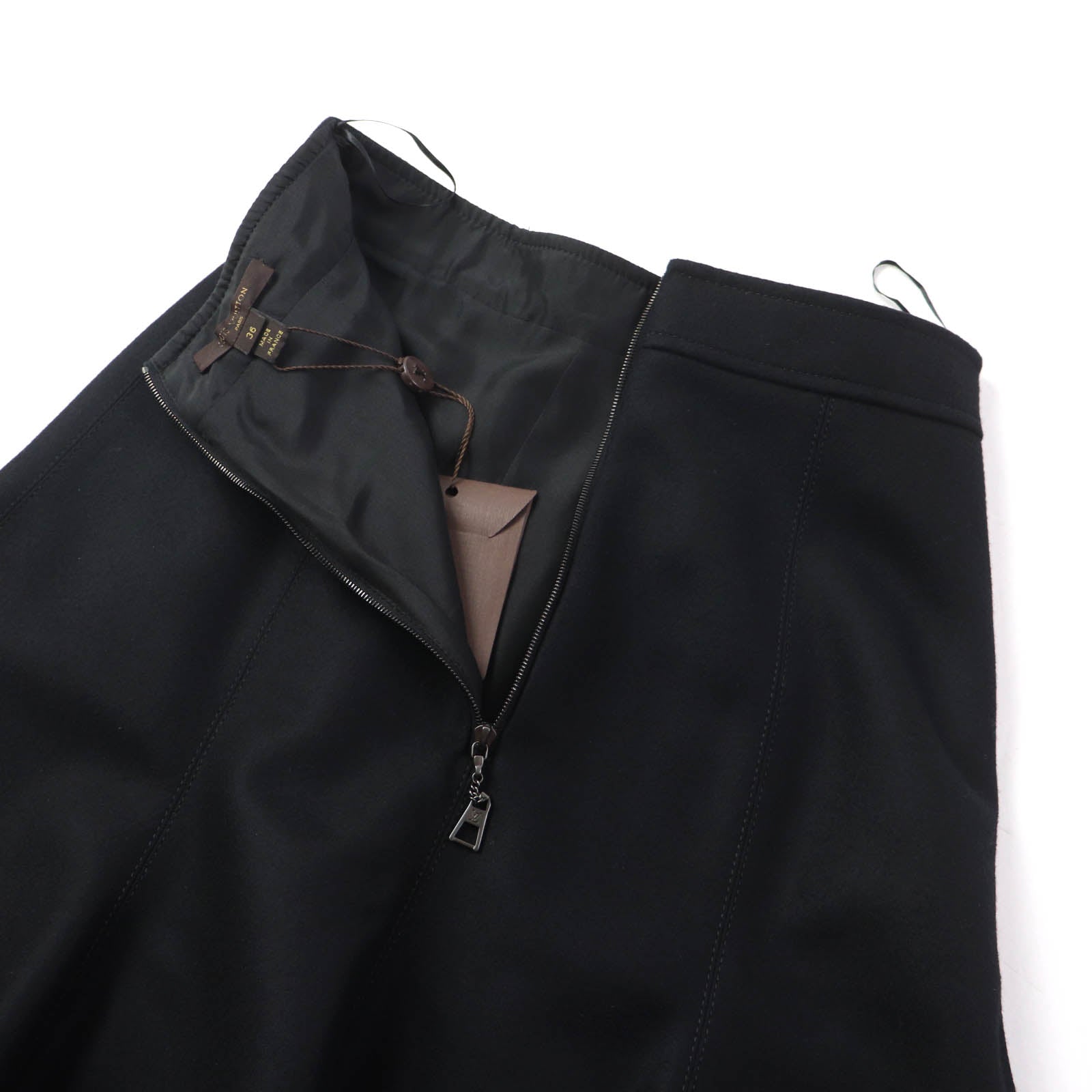 Louis Vuitton Wool Logo Zip Flare Skirt Black 36