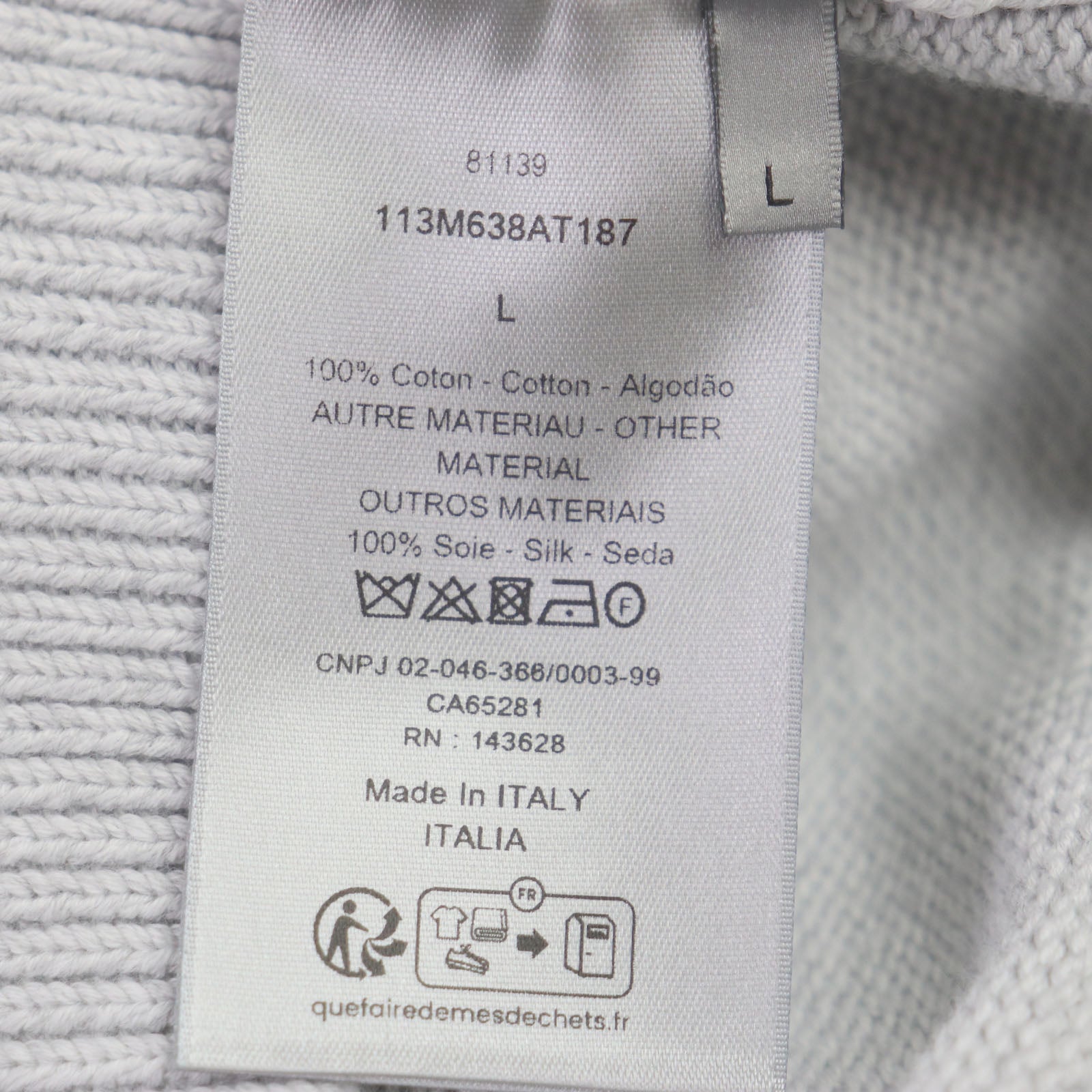 Dior Cotton Silk Knit Sweater Light Gray L