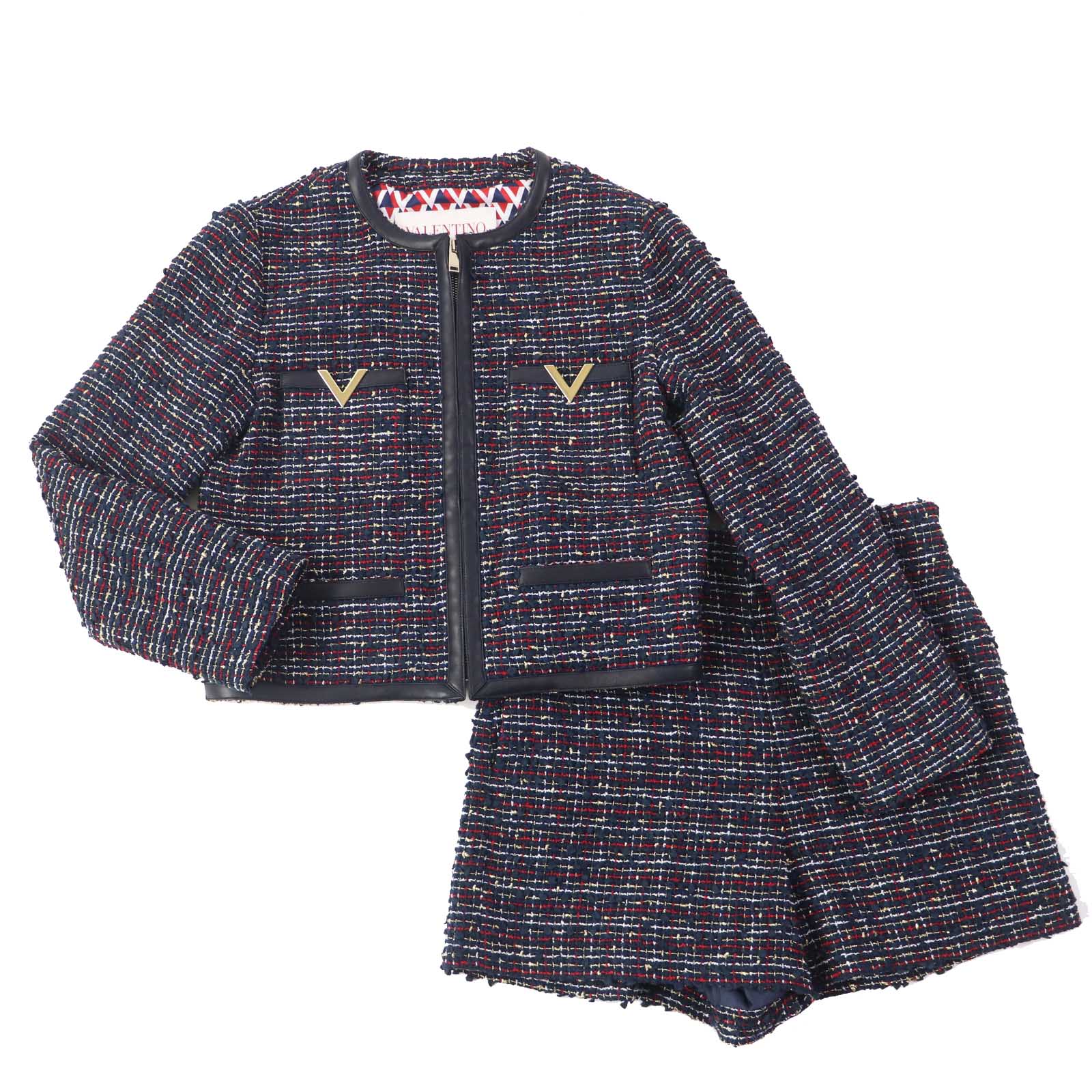 Valentino VMetal Leather Ribbon Tweed Setup Coat