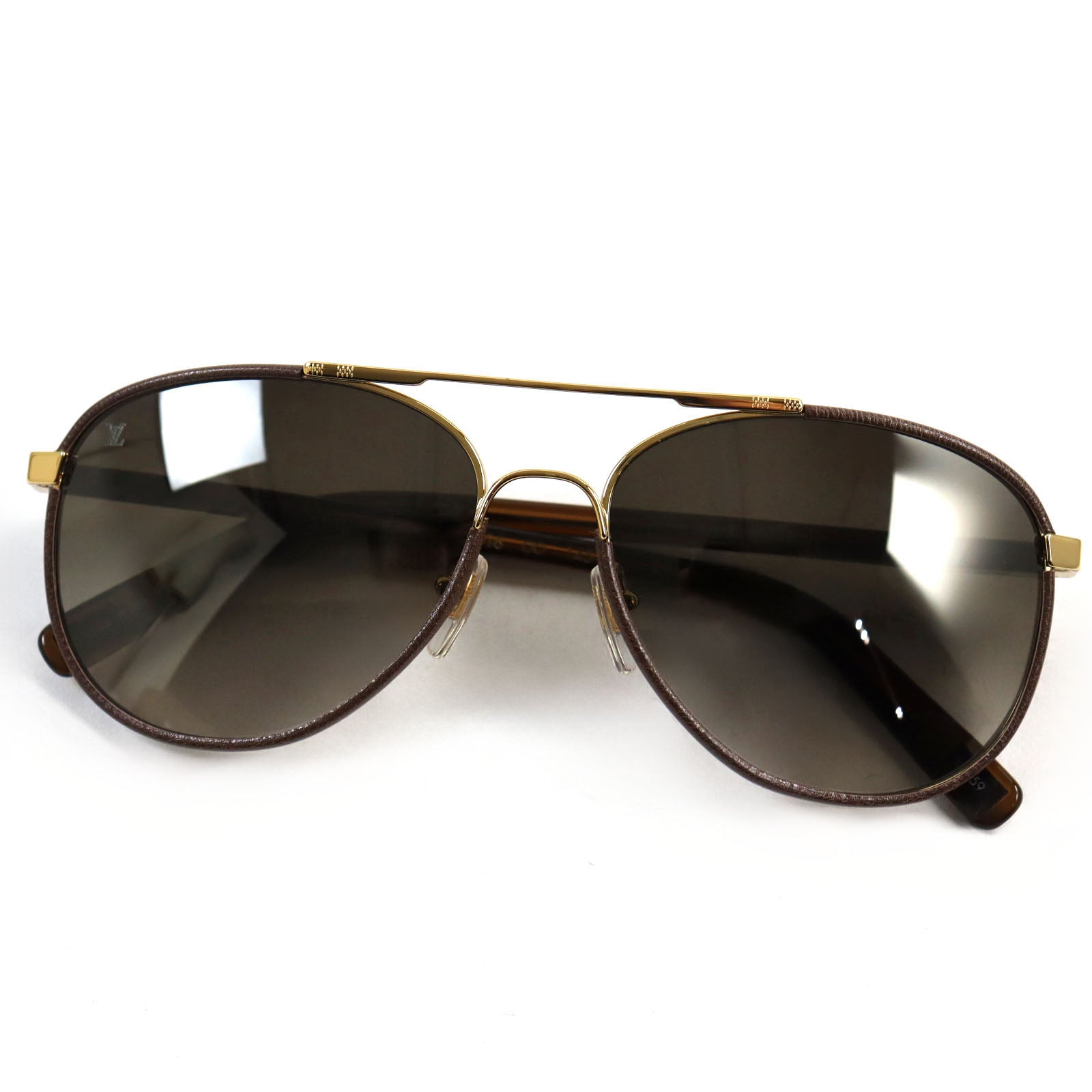 Louis Vuitton Pilot Damier Sunglasses Gold Brown