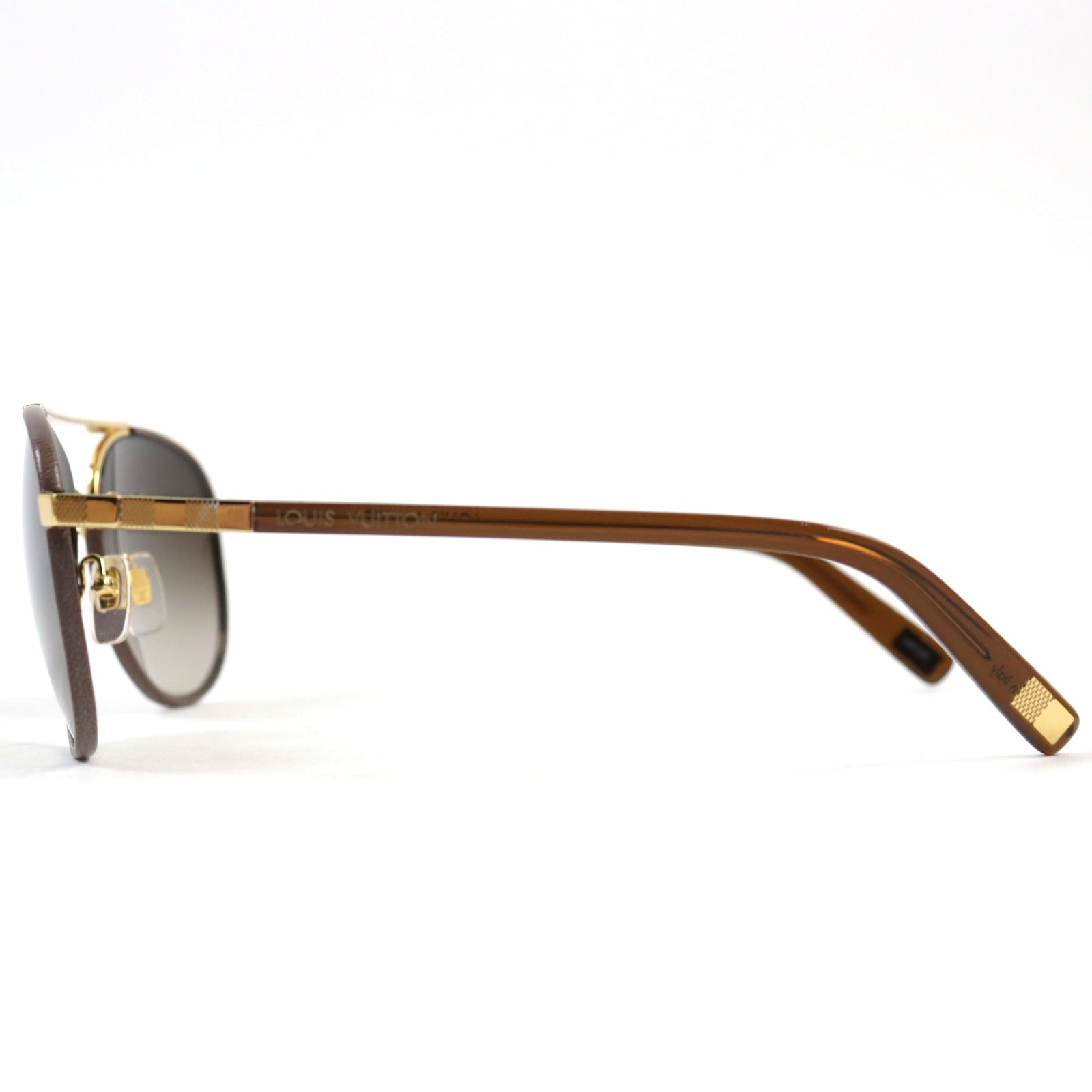 Louis Vuitton Pilot Damier Sunglasses Gold Brown