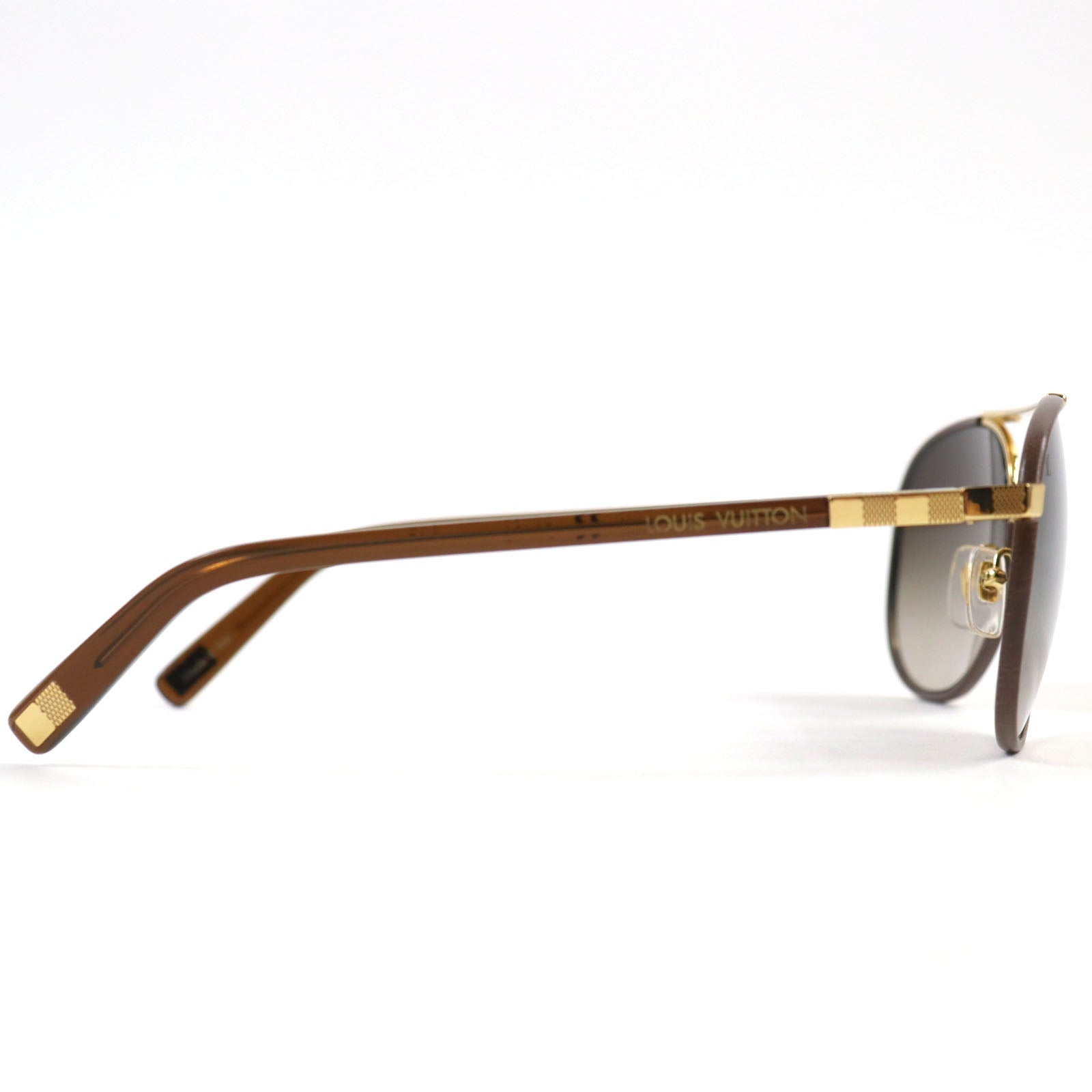 Louis Vuitton Pilot Damier Sunglasses Gold Brown