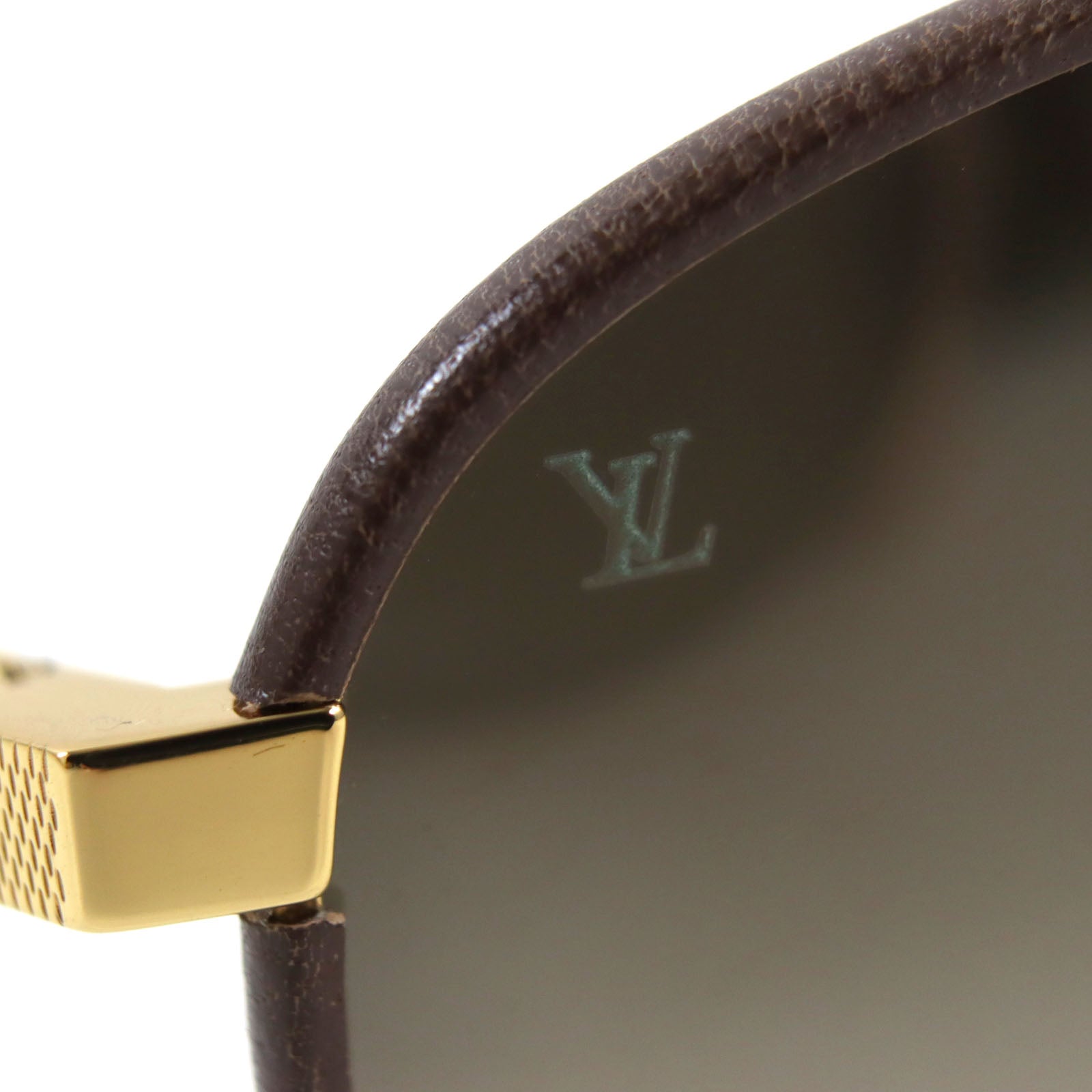 Louis Vuitton Pilot Damier Sunglasses Gold Brown