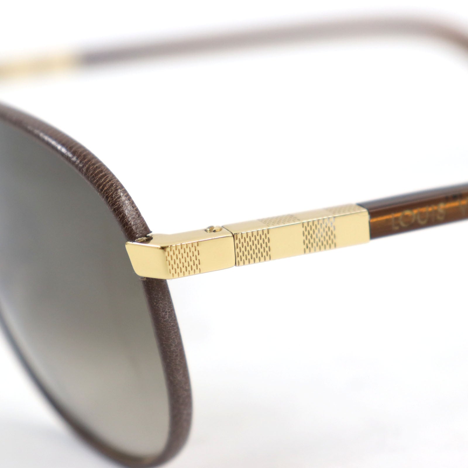 Louis Vuitton Pilot Damier Sunglasses Gold Brown