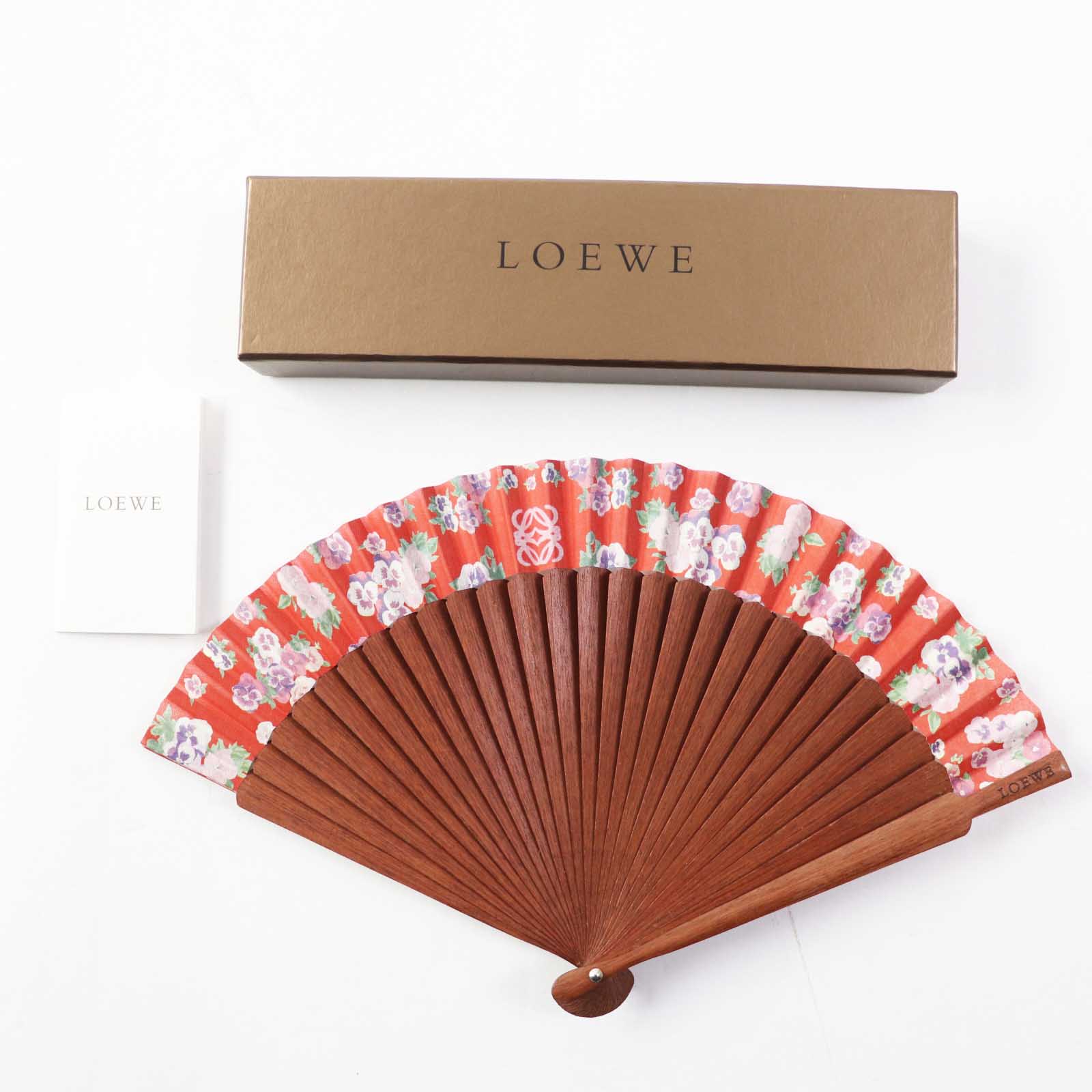 LOEWE Anagram Floral Print Wood Fan