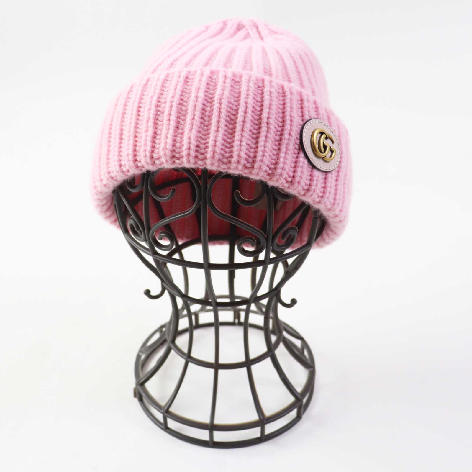 GUCCI Wool Cashmere Leather Knit Hat Women