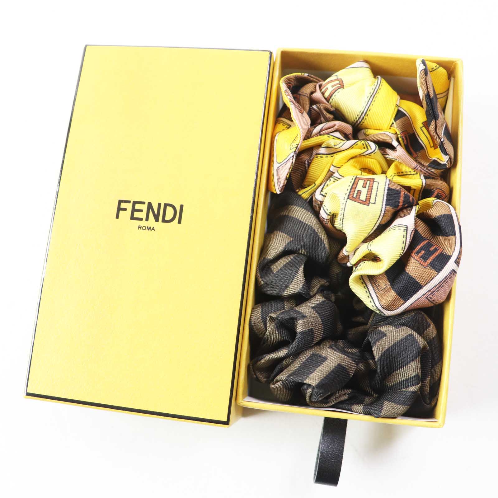 Fendi Silk FF Logo Zucca Scrunchies Set