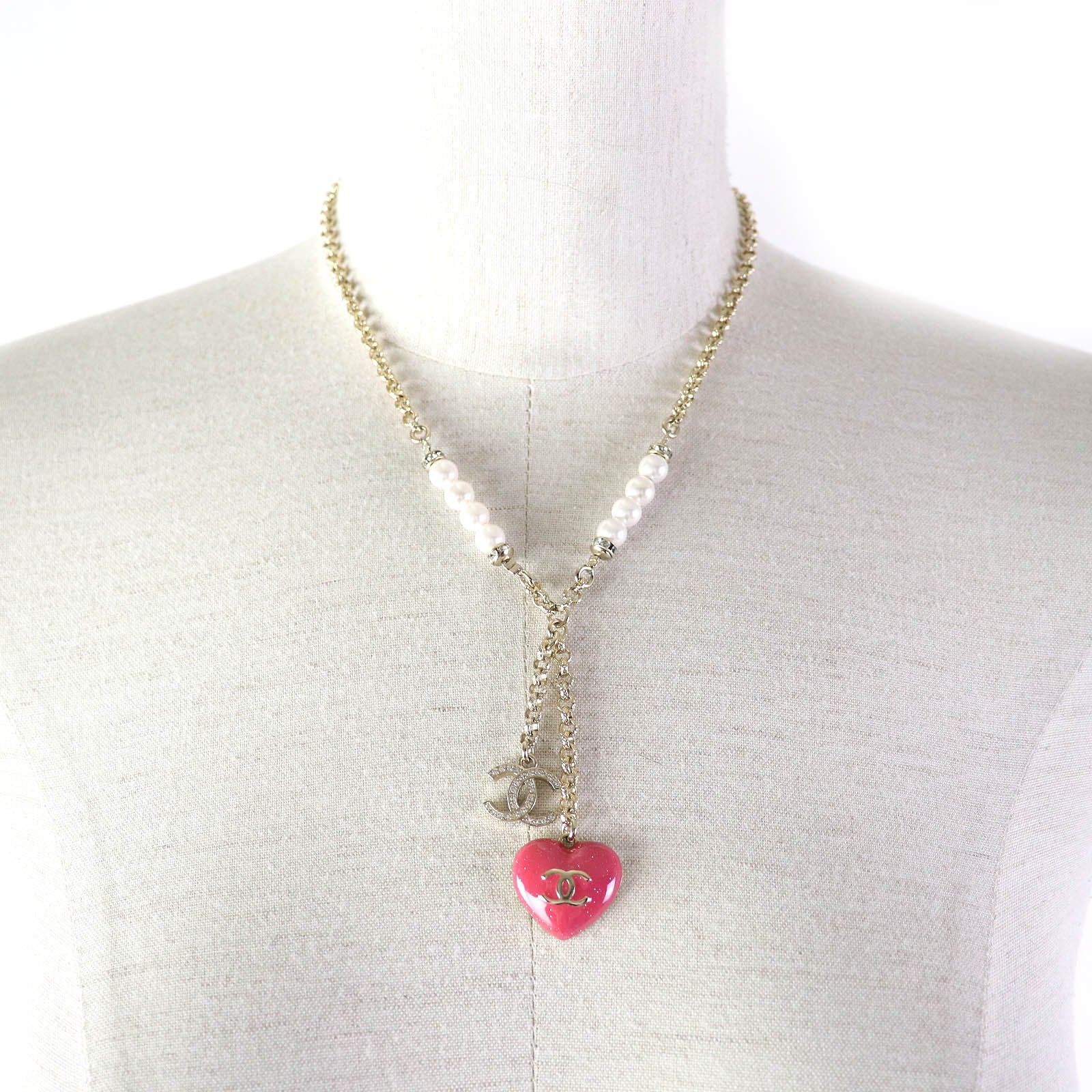 Chanel Heart Pearl Rhinestone Choker Necklace