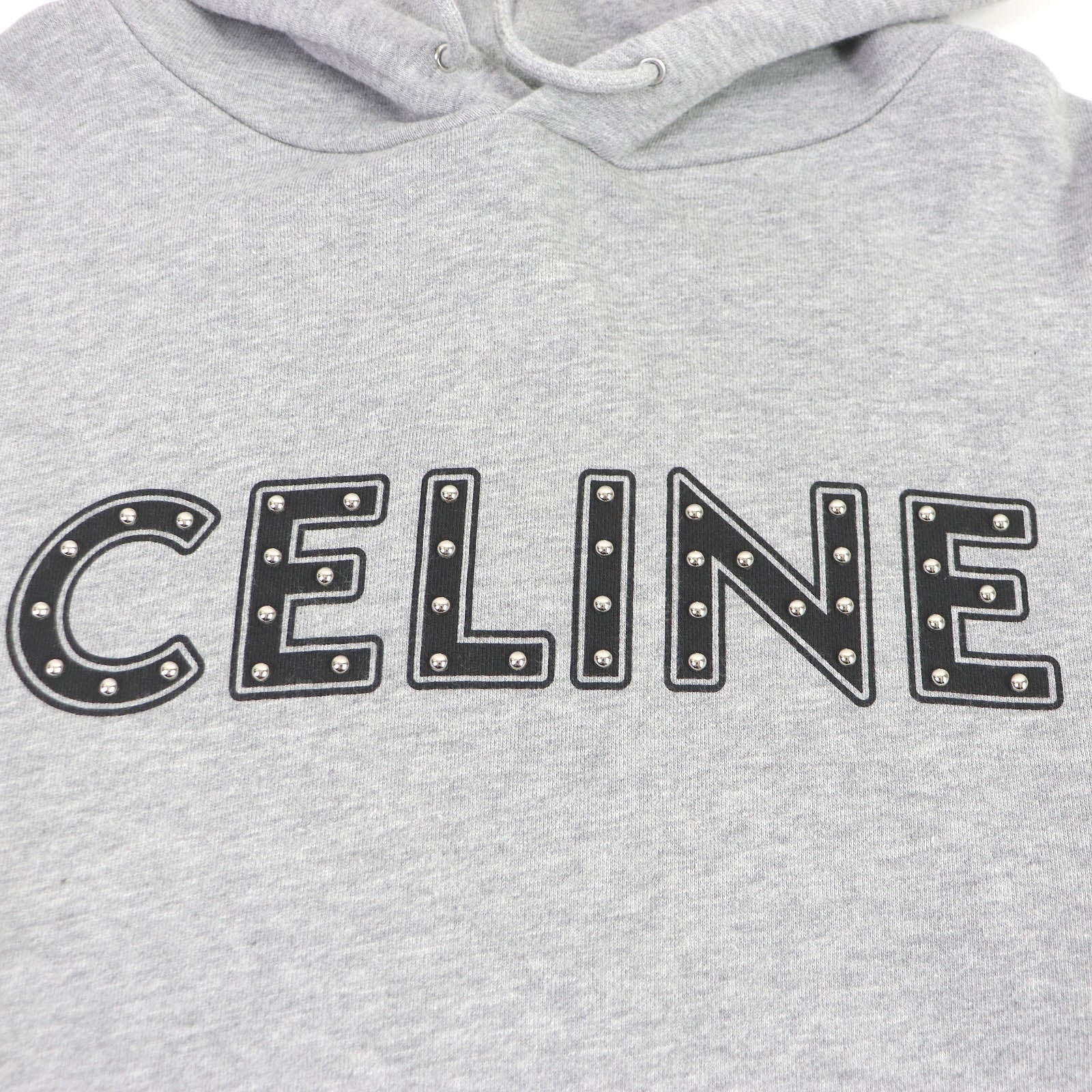 CELINE Cotton Studded Logo Hoodie Gray S