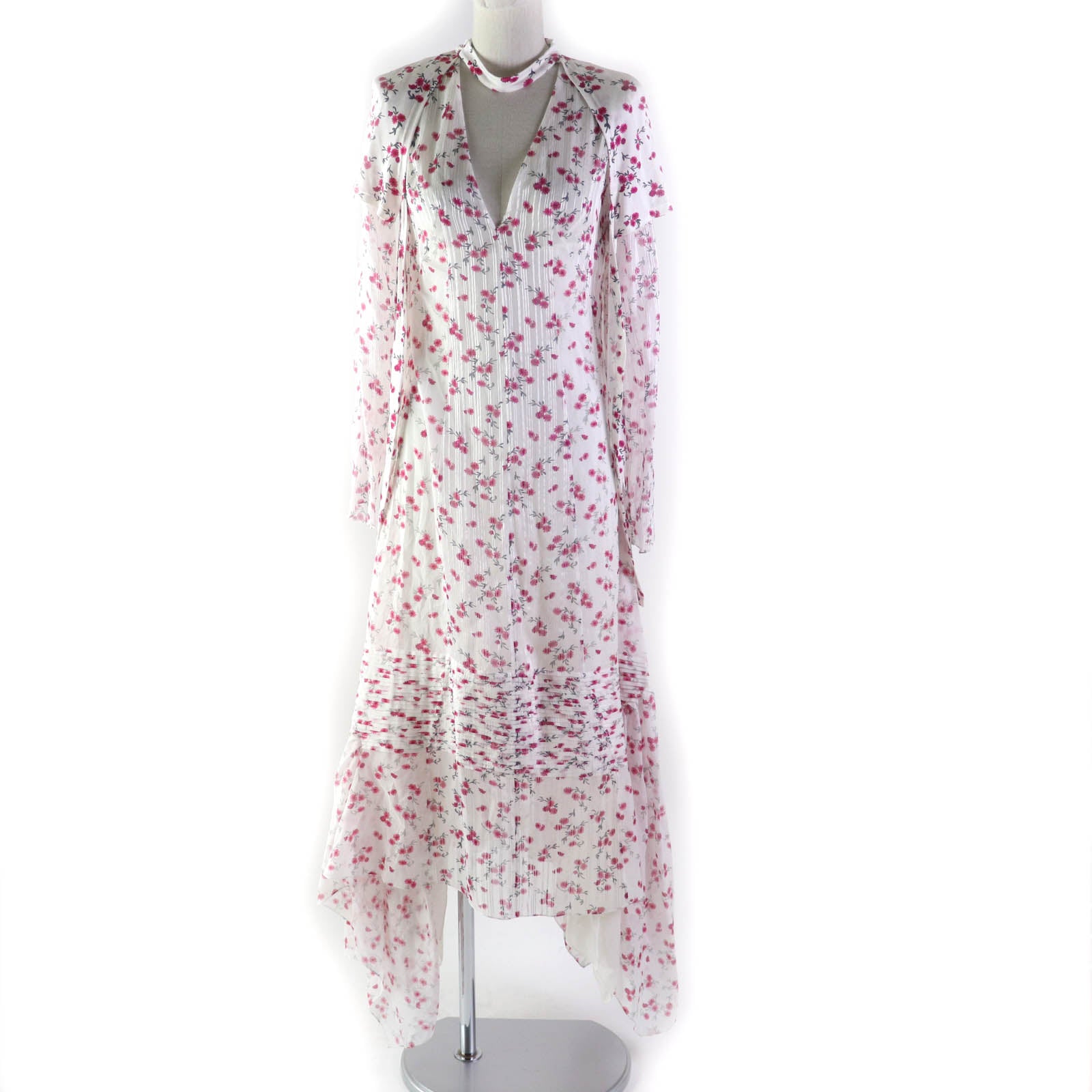 Loewe Cotton Silk Choker Neck Floral Long Dress