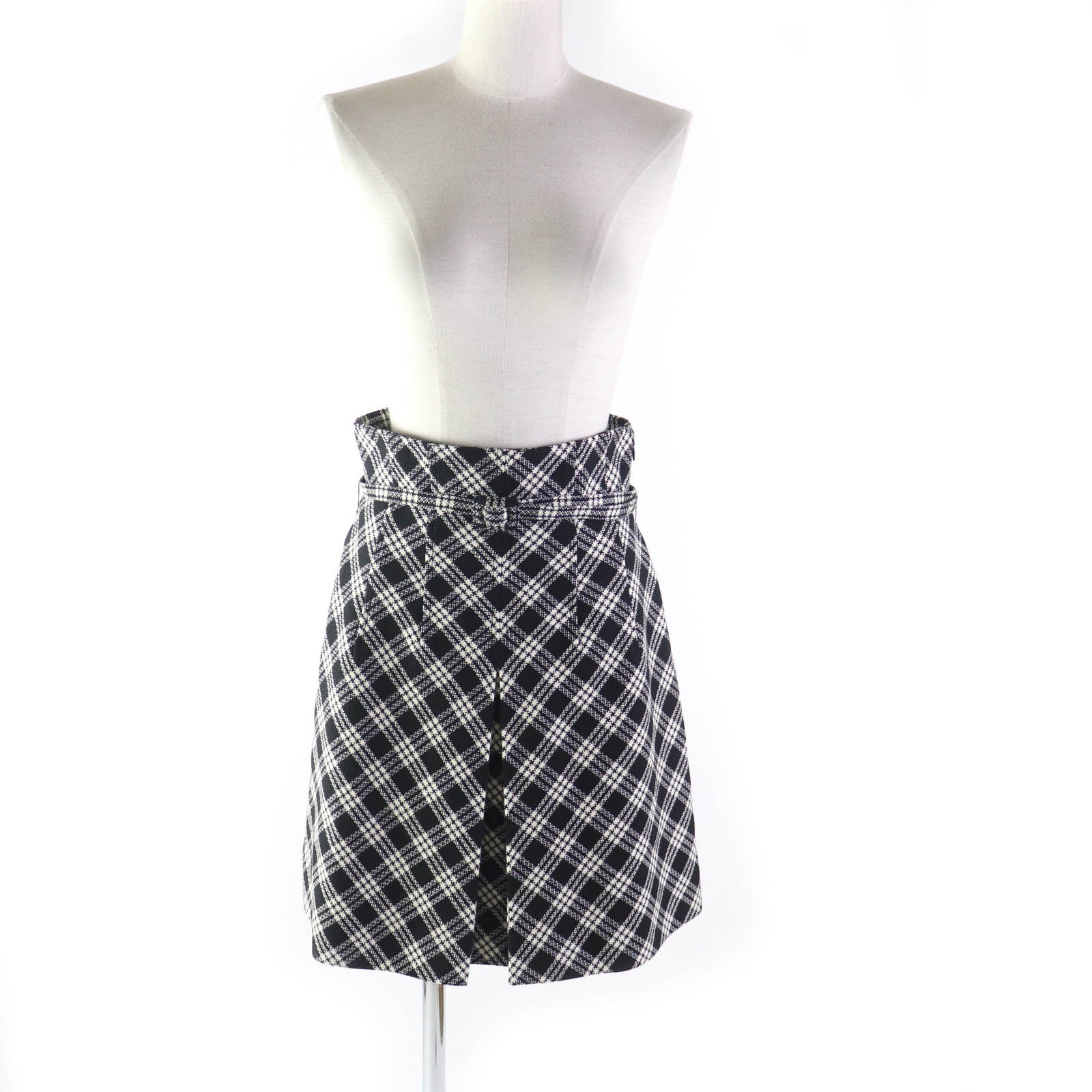 Dior Wool Silk Check Pleated Skirt with Belt