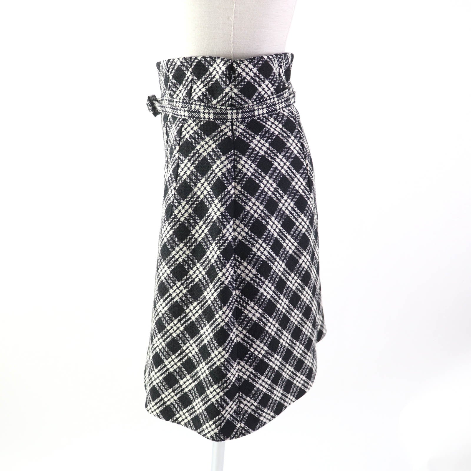 Dior Wool Silk Check Pleated Skirt with Belt